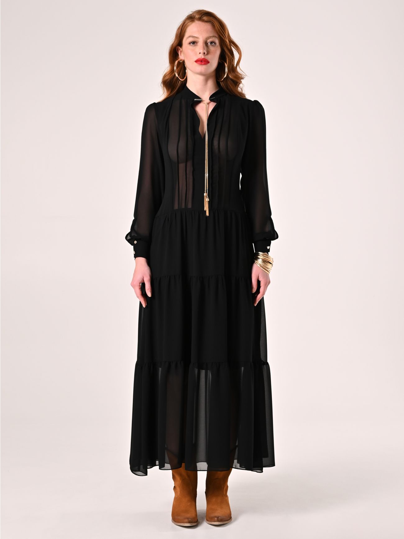Maxi-Kleid aus Georgette-Kreppstoff in Schwarz det_1