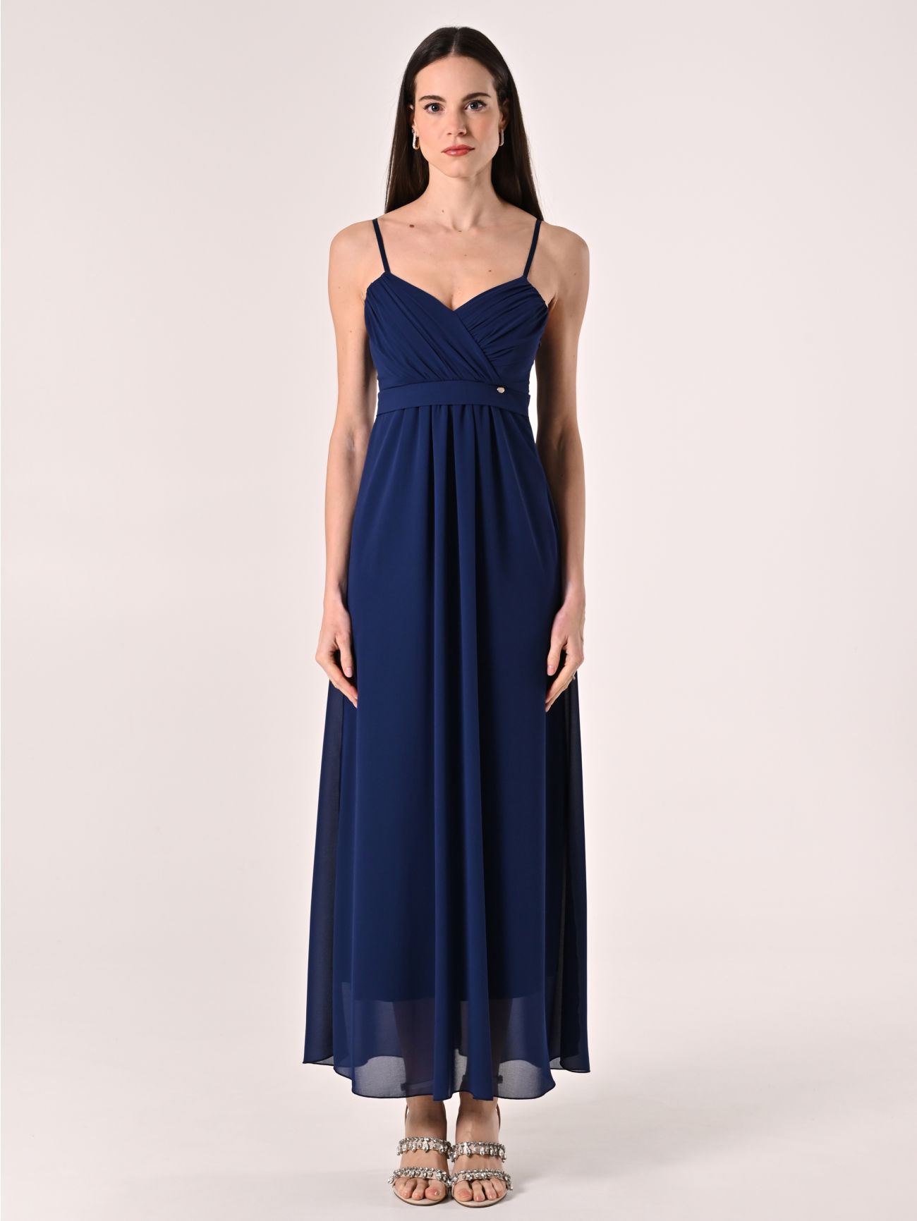 Abito taglio Impero  in Georgette Blu det_1