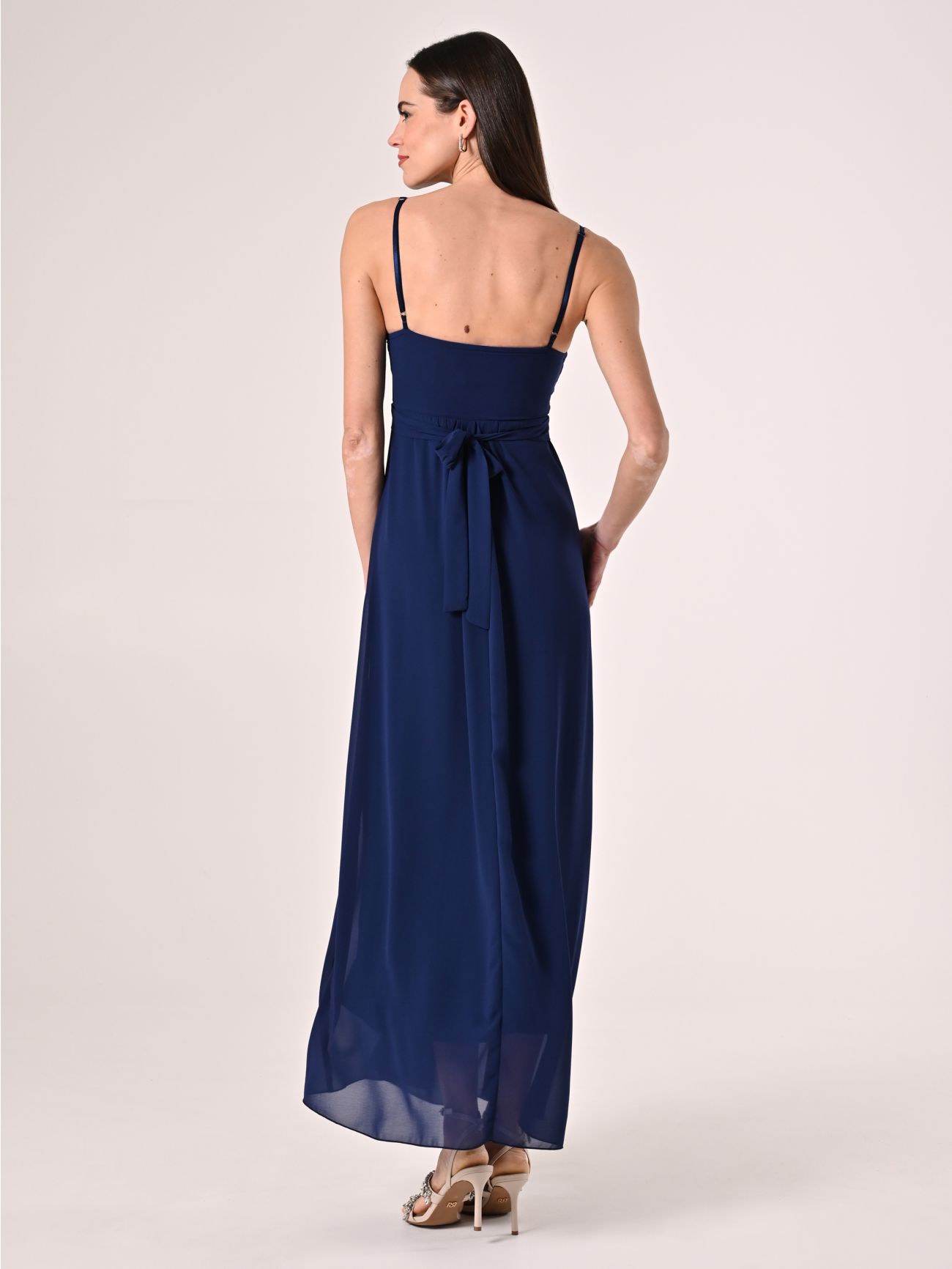 Abito taglio Impero  in Georgette Blu det_3