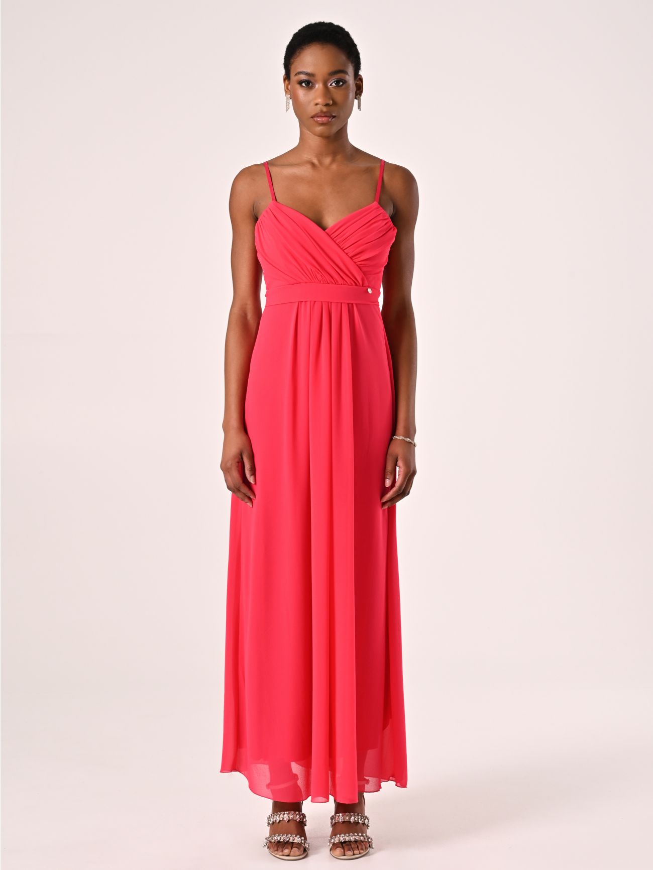 Robe coupe empire en crêpe georgette fuchsia det_1