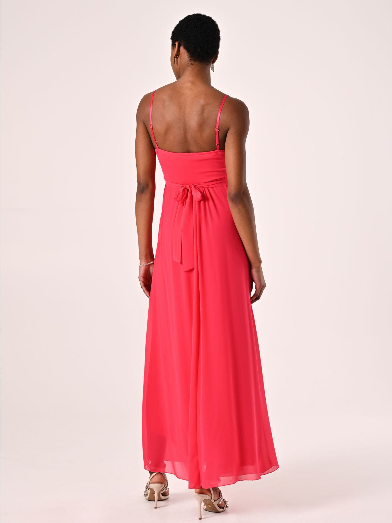 Robe coupe empire en crêpe georgette fuchsia det_3