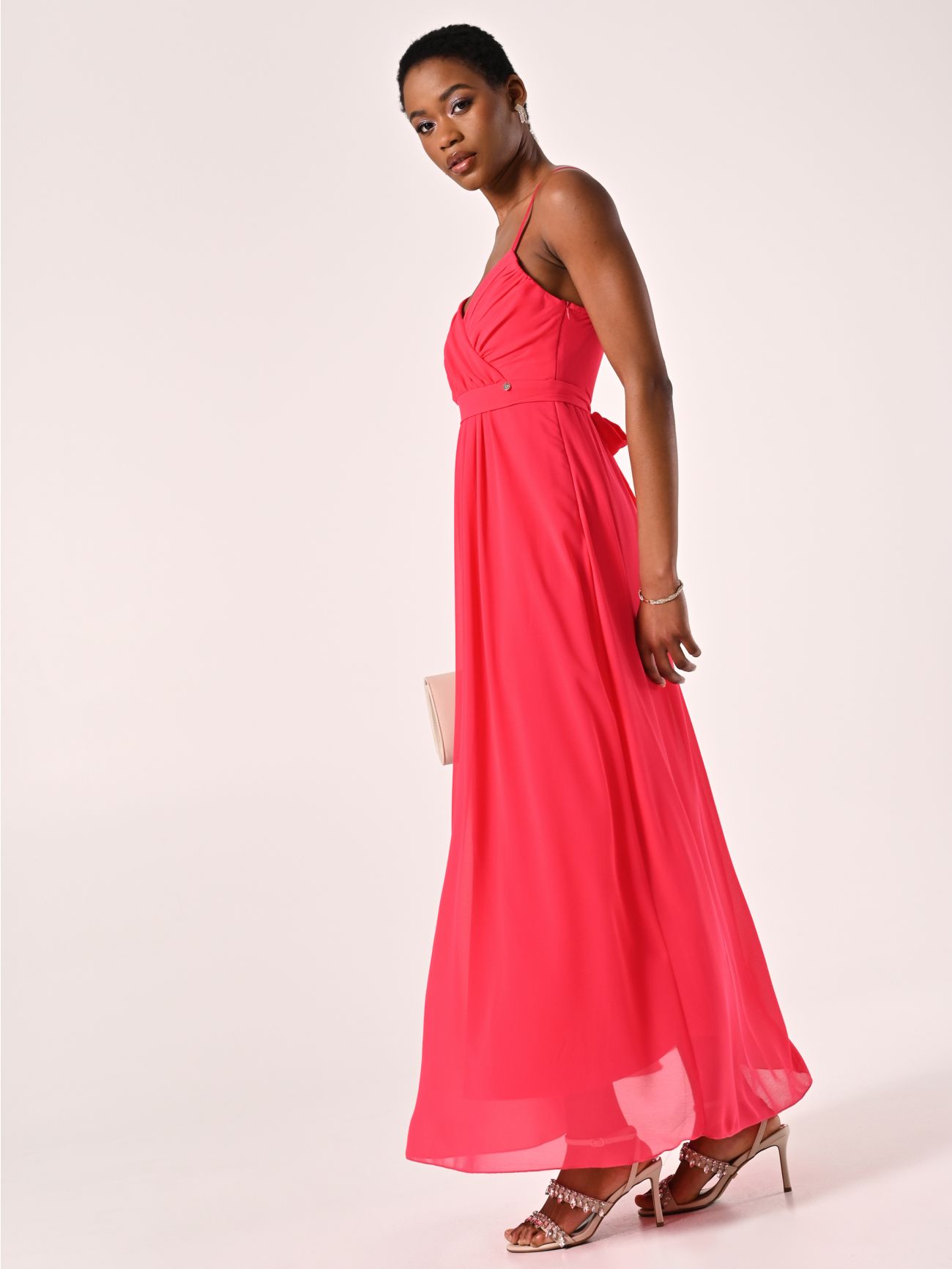 Robe coupe empire en crêpe georgette fuchsia sp_e1