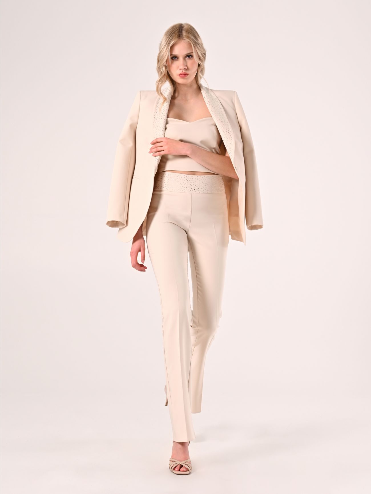 Pantaloni Beige con Strass in_i4