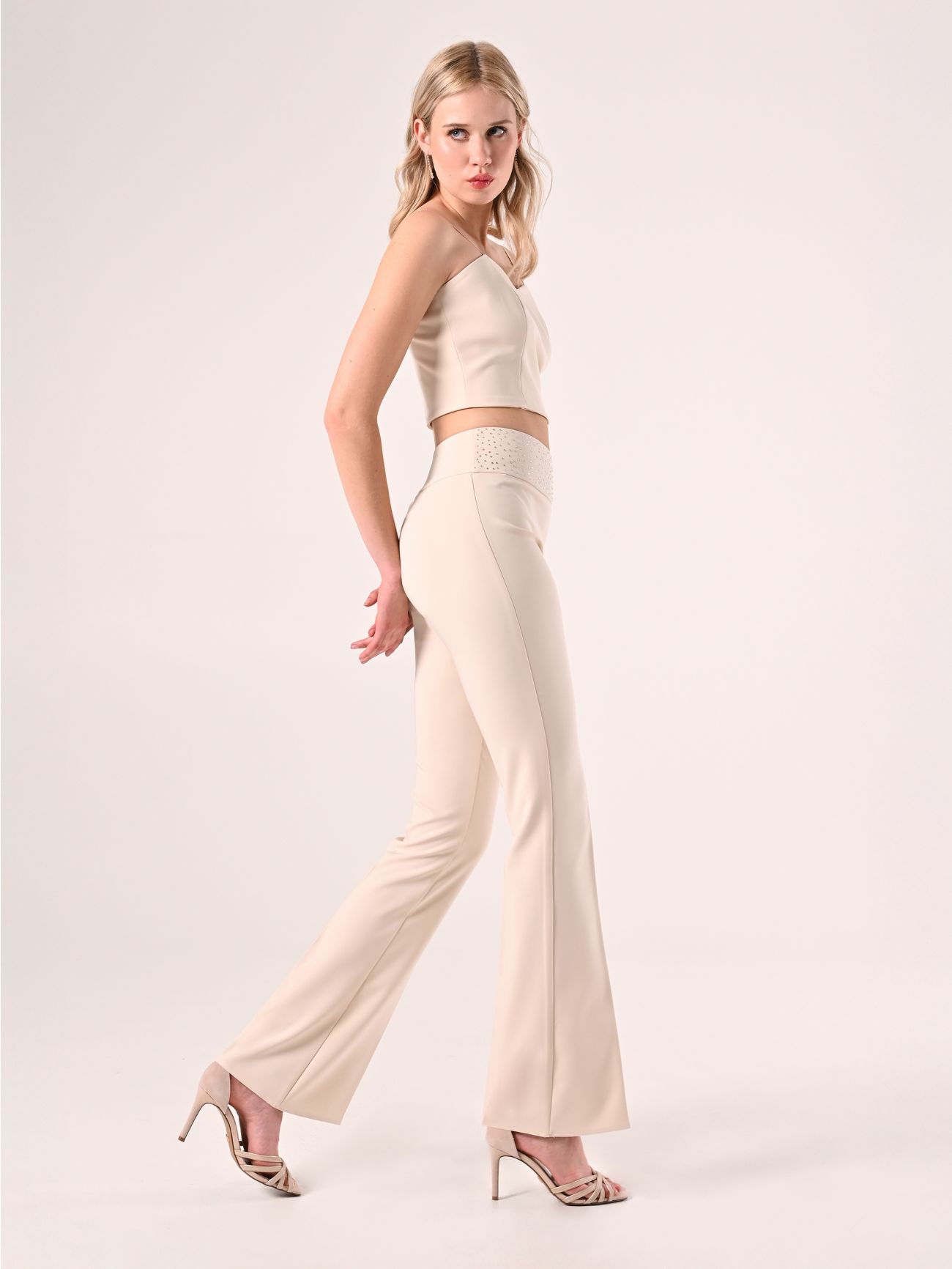 Pantaloni Beige con Strass  Rinascimento