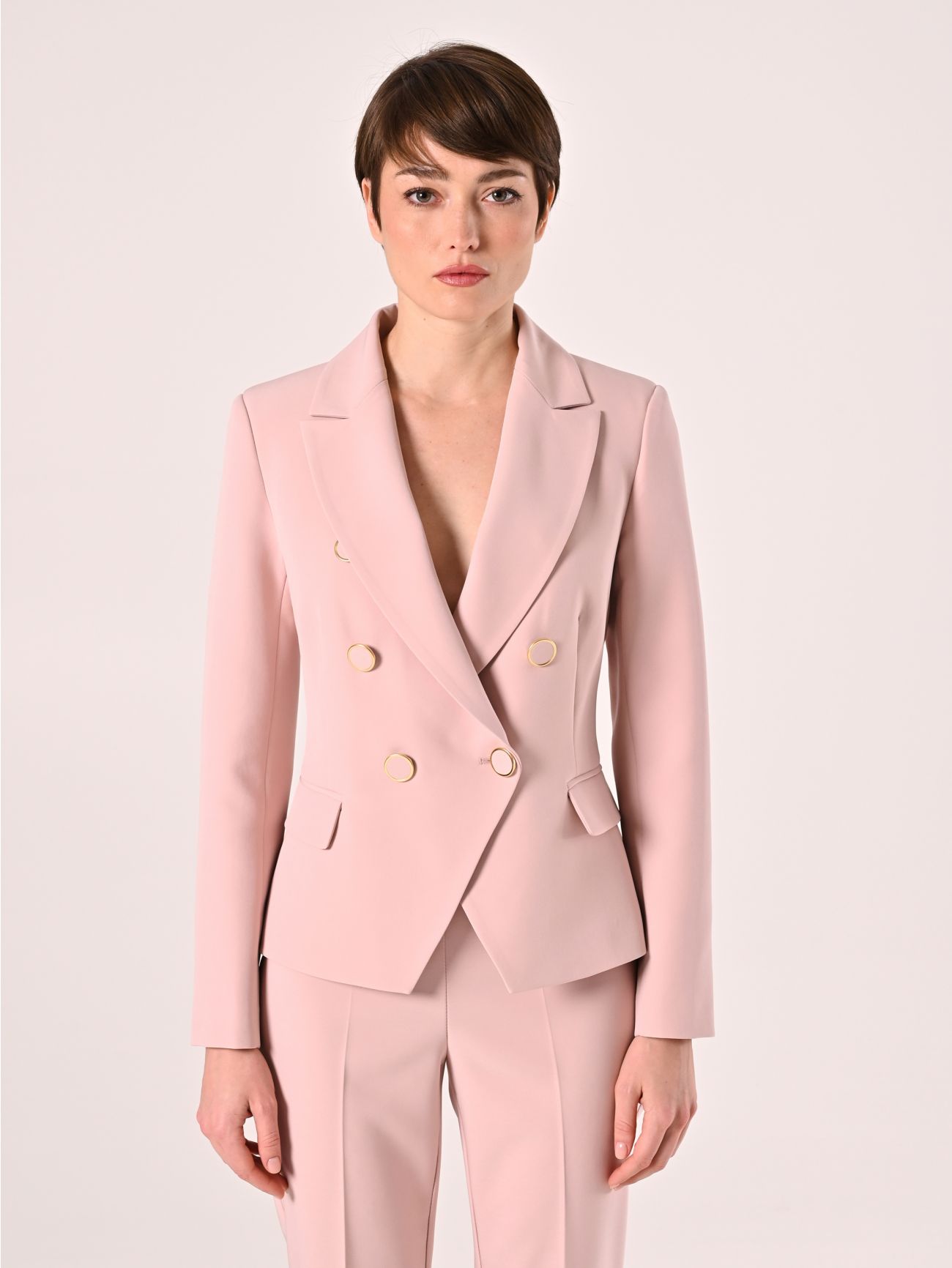 Pale Pink Double-breasted Jacket in Technical Fabric det_2