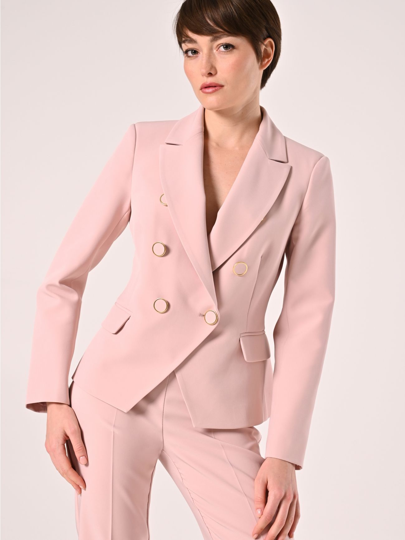 Pale Pink Double-breasted Jacket in Technical Fabric in_i7