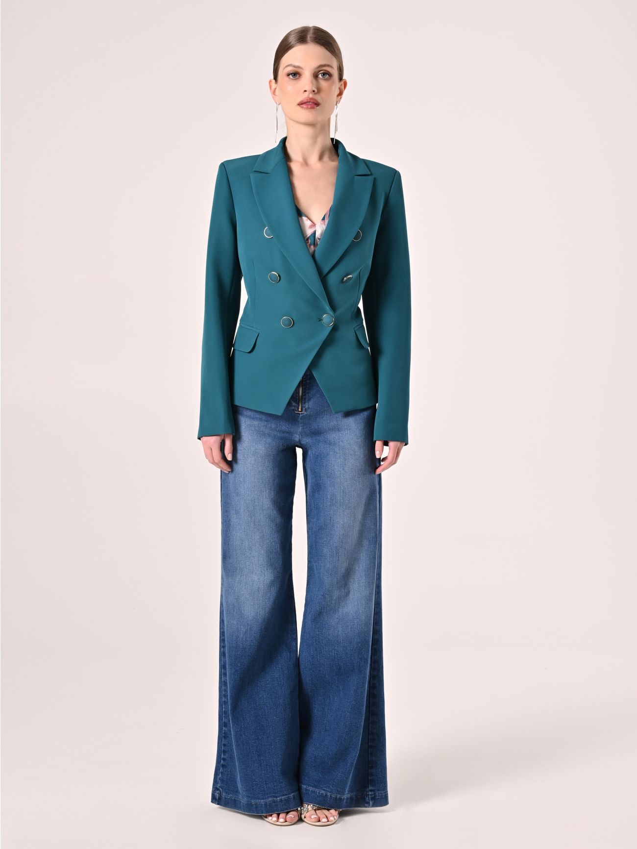 Double-breasted Jacket in Royal Green Technical Fabric det_1