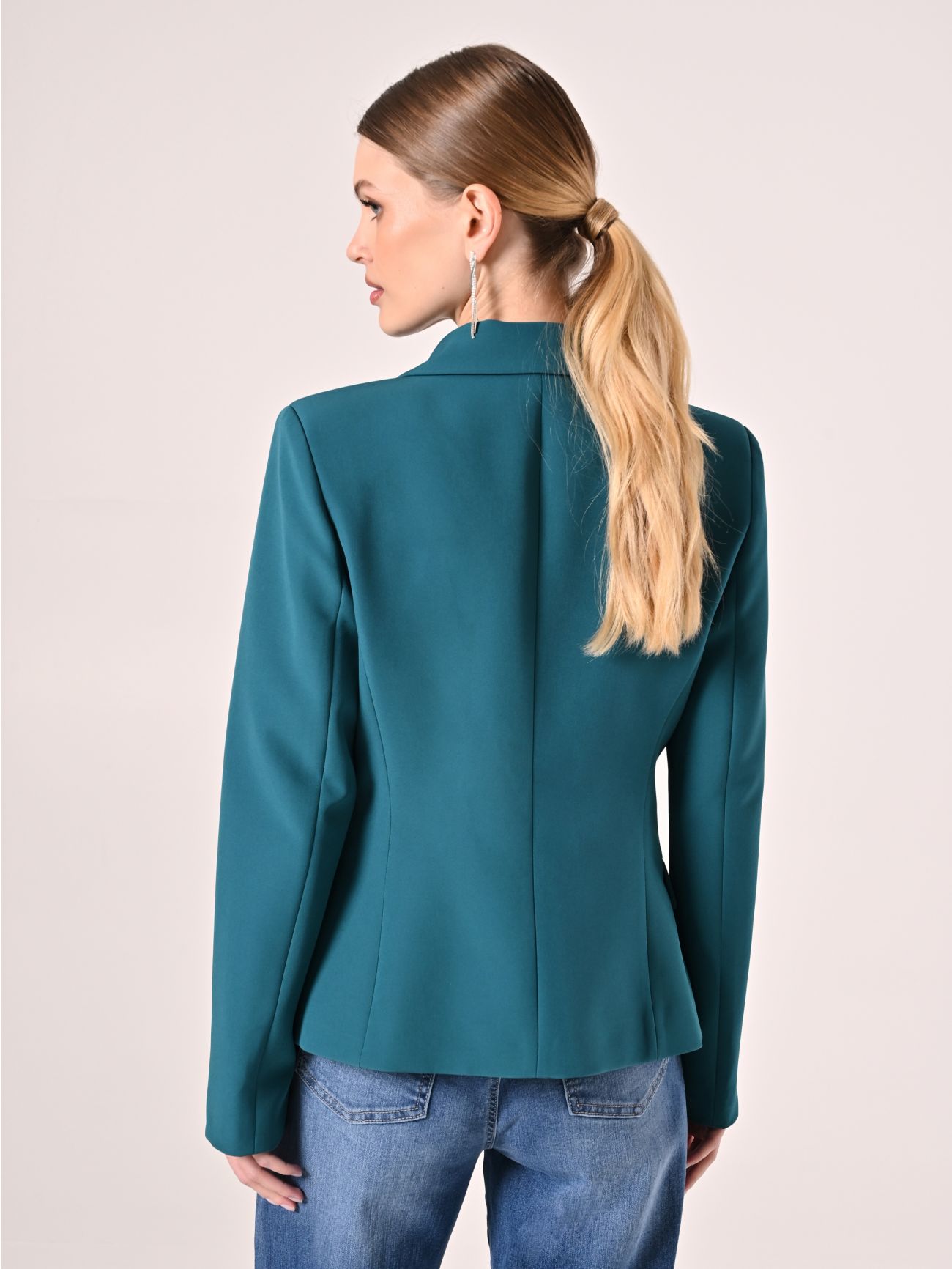 Double-breasted Jacket in Royal Green Technical Fabric det_3