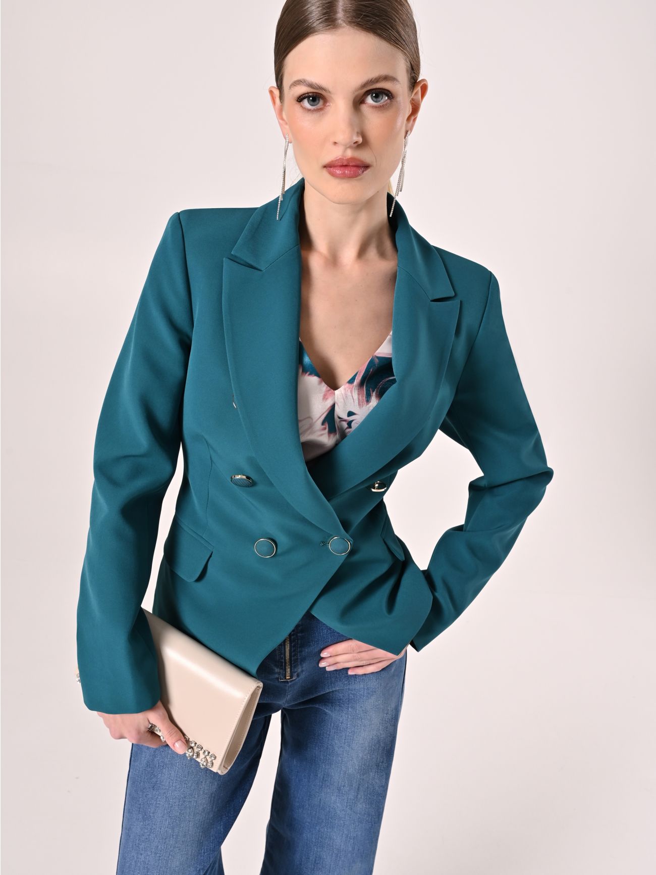 Double-breasted Jacket in Royal Green Technical Fabric  Rinascimento