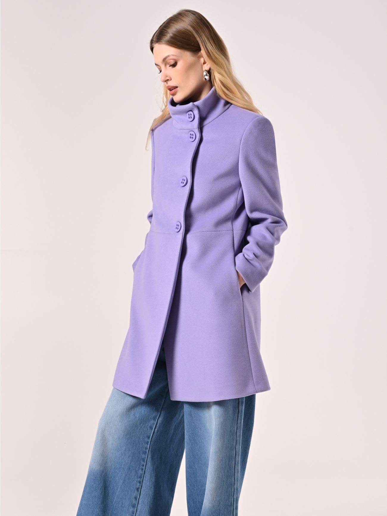 Lilac Coat with Stand-Up Collar in_i7