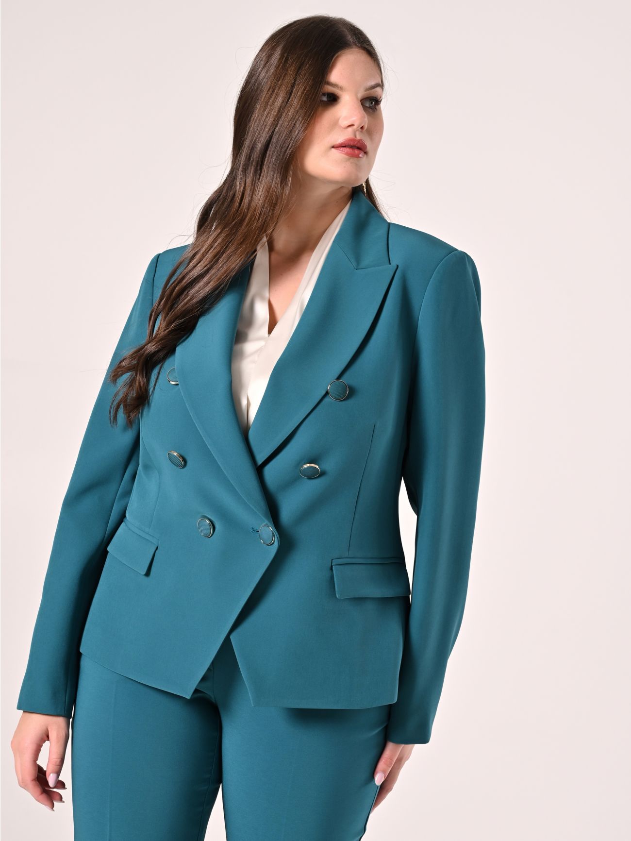 Chaqueta Curvy cruzada verde real in_i7