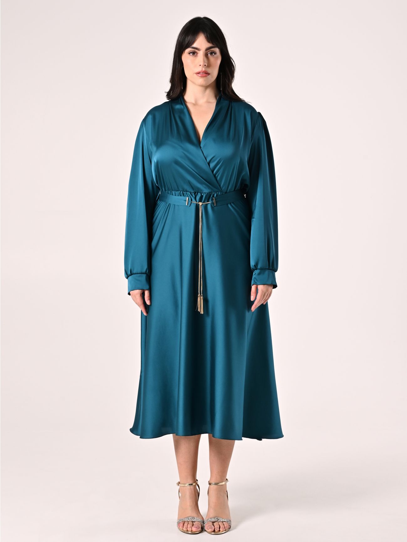Royal Green Curvy Satin Dress det_1