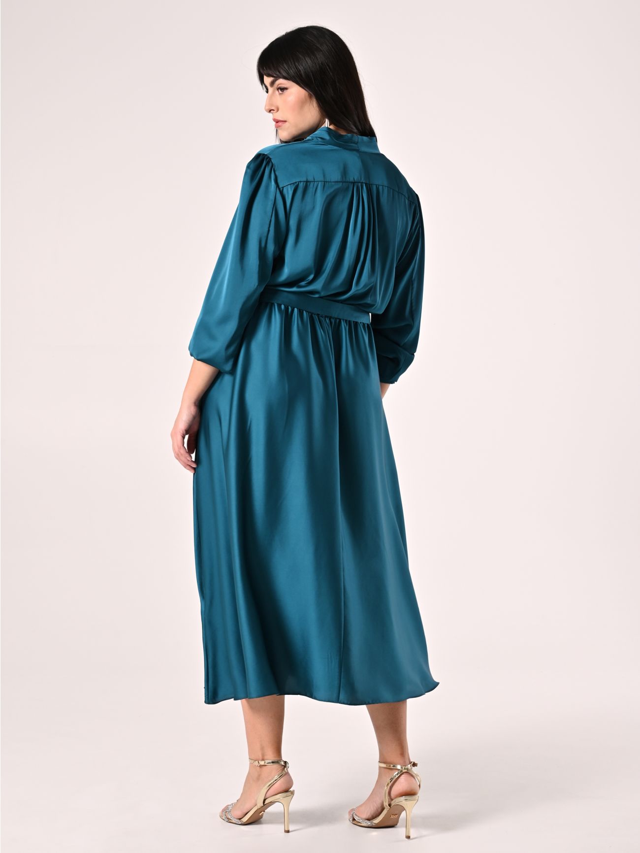 Royal Green Curvy Satin Dress det_3