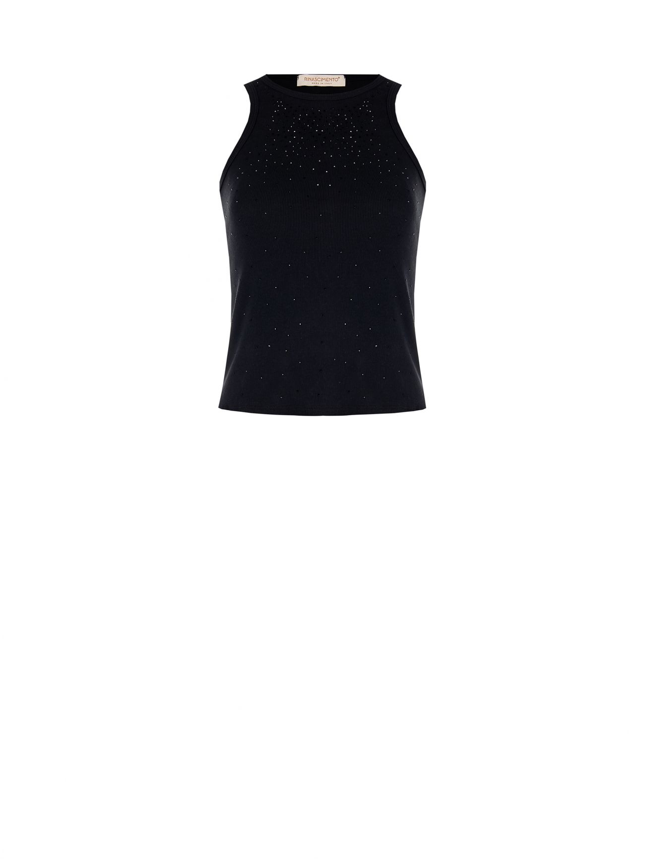 Geripptes Tanktop mit Strass in Schwarz det_4