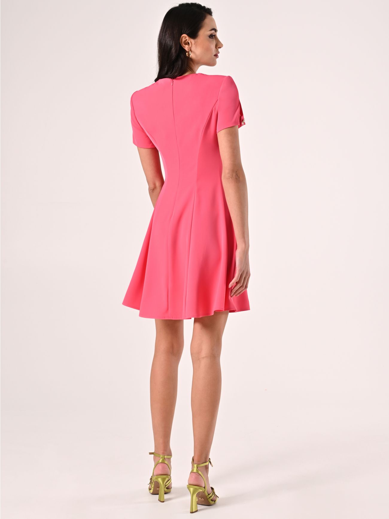 Short Flared Dress in Camelia Pink det_3