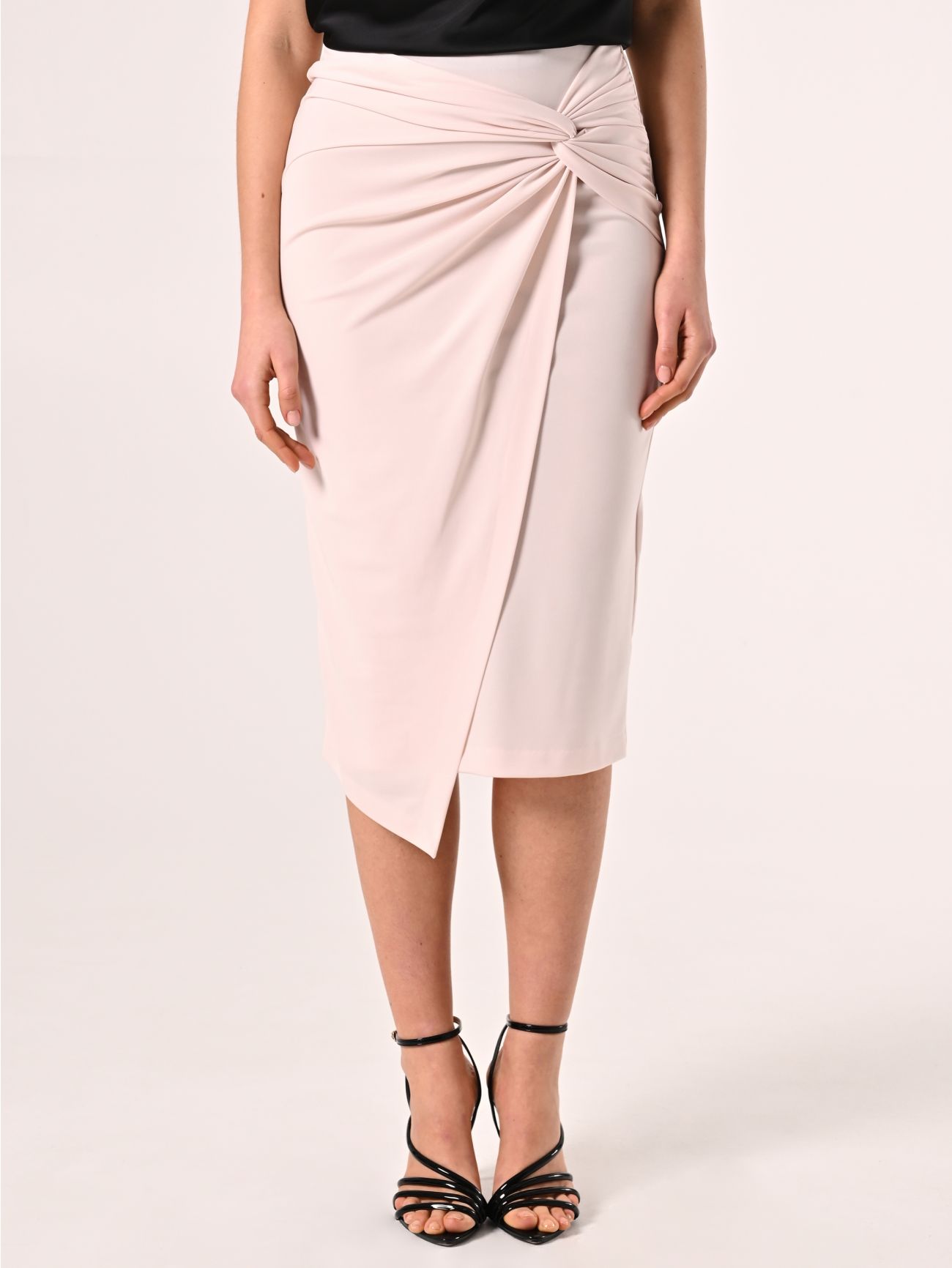 Beige Pencil Skirt with Knot det_2
