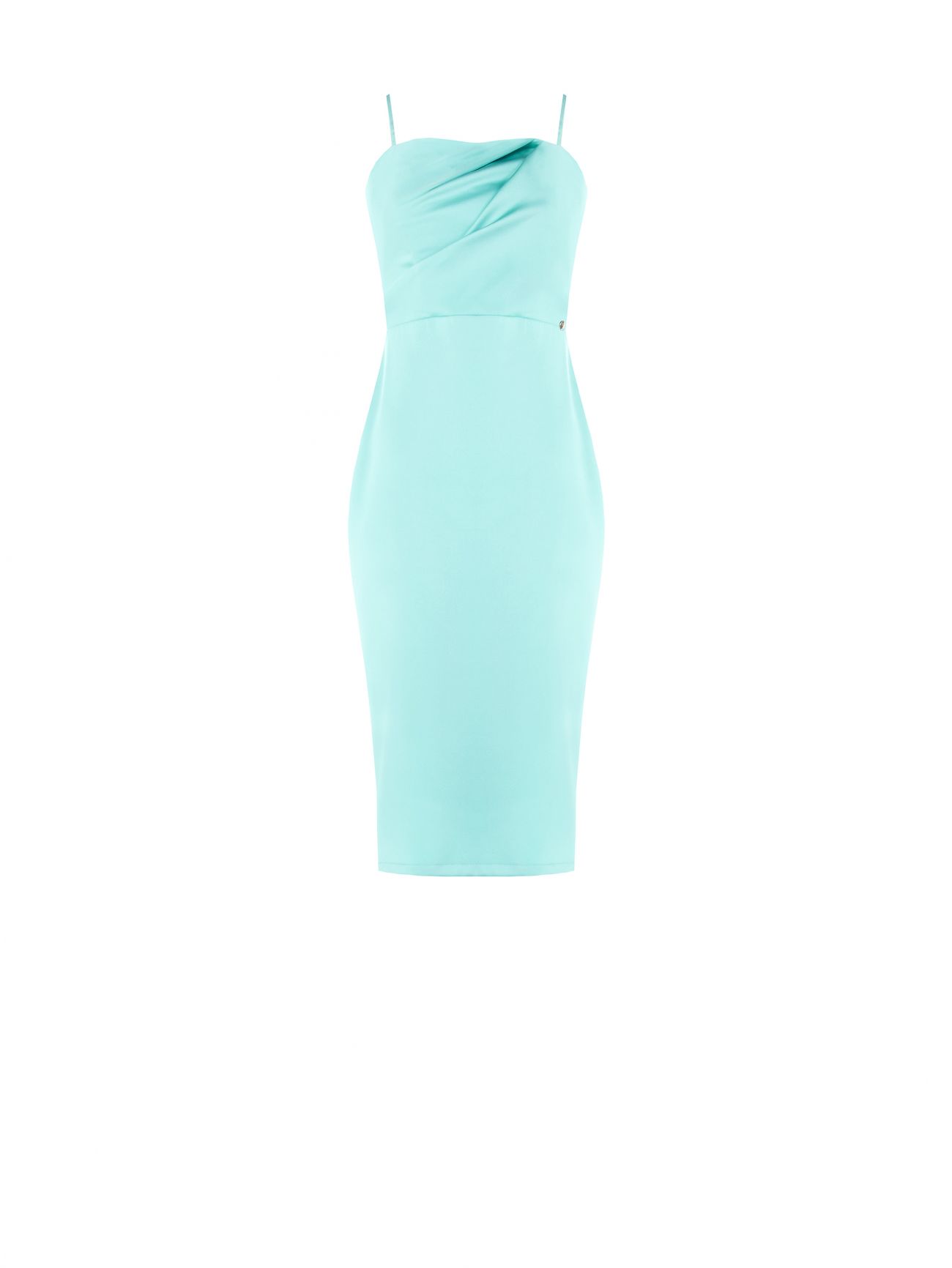 Vestido de tubo en satén verde agua det_4