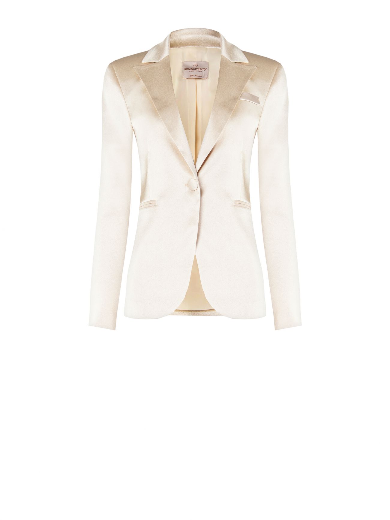 Beige One-breasted Jacket in Structured Satin det_4