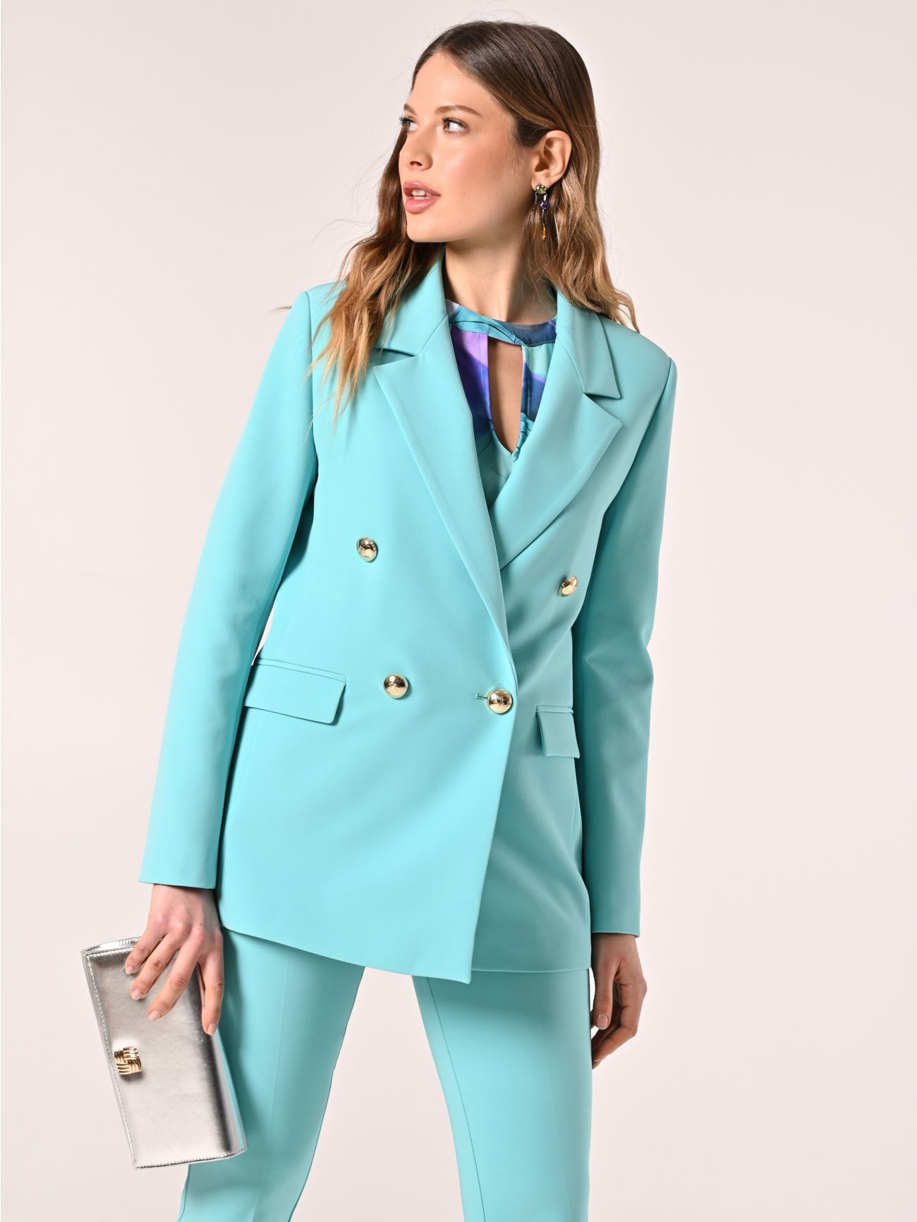 Chaqueta cruzada de tejido técnico verde agua sp_e1