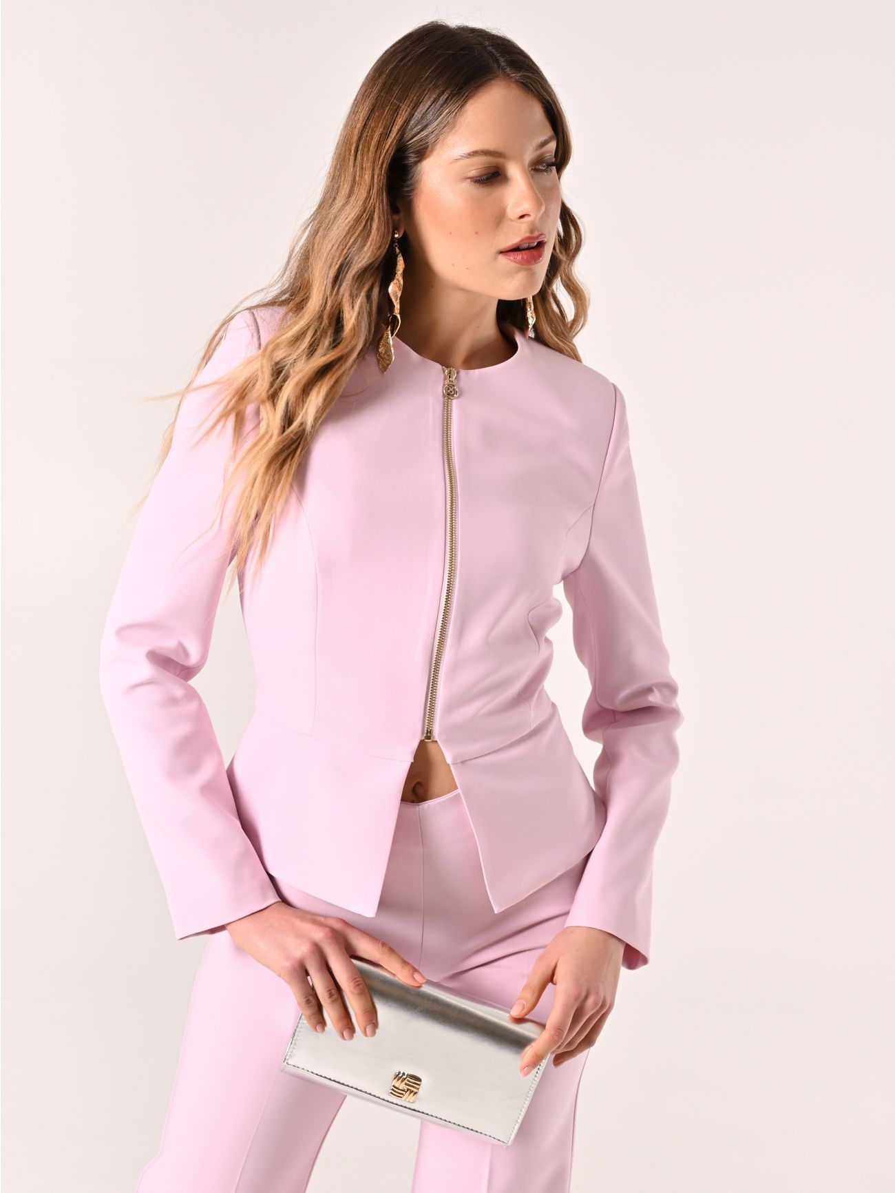 Chaqueta péplum de tejido técnico rosa caramelo sp_e1