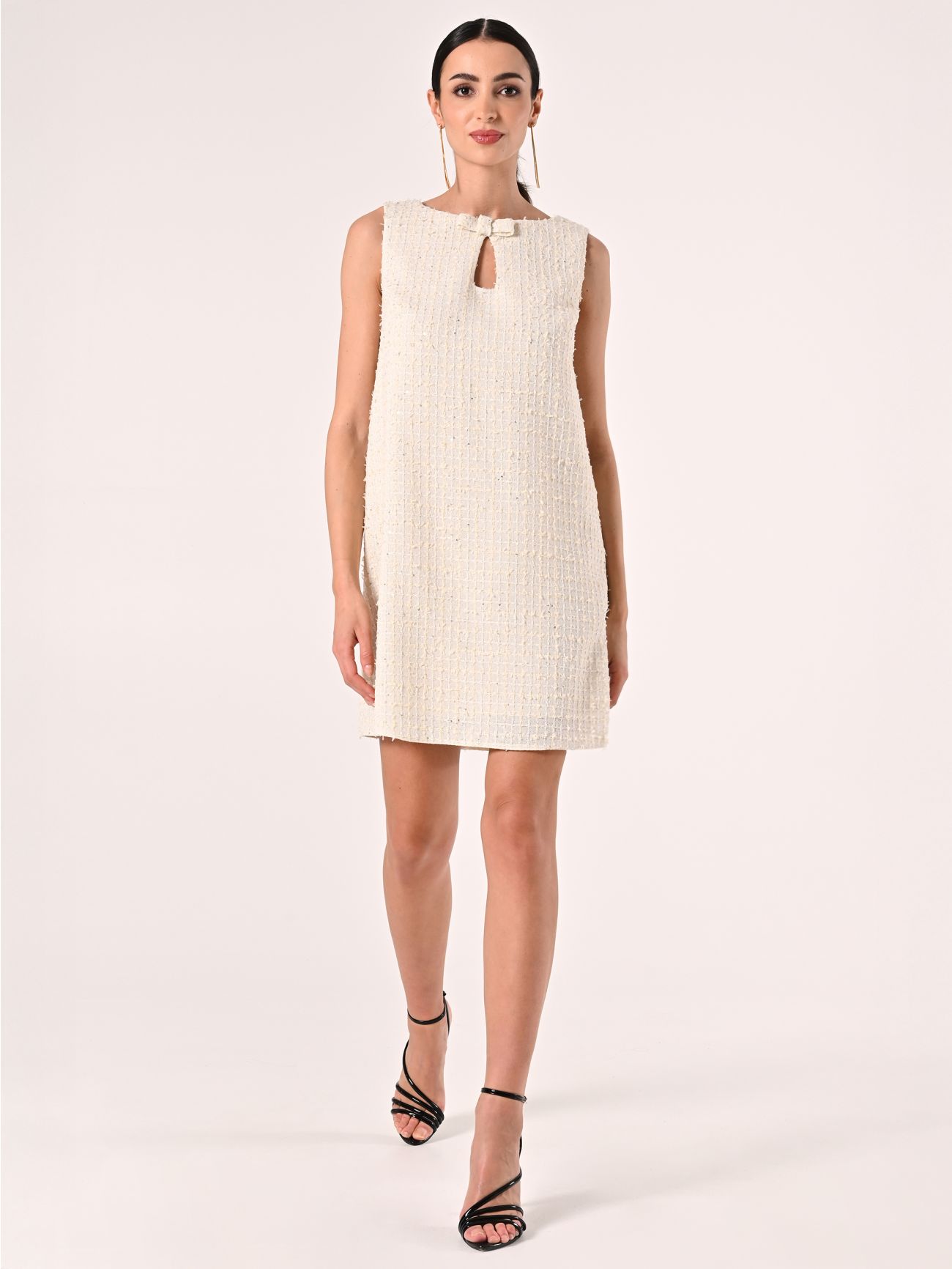 Light Beige Tween Dress with Micro Sequins in_i7