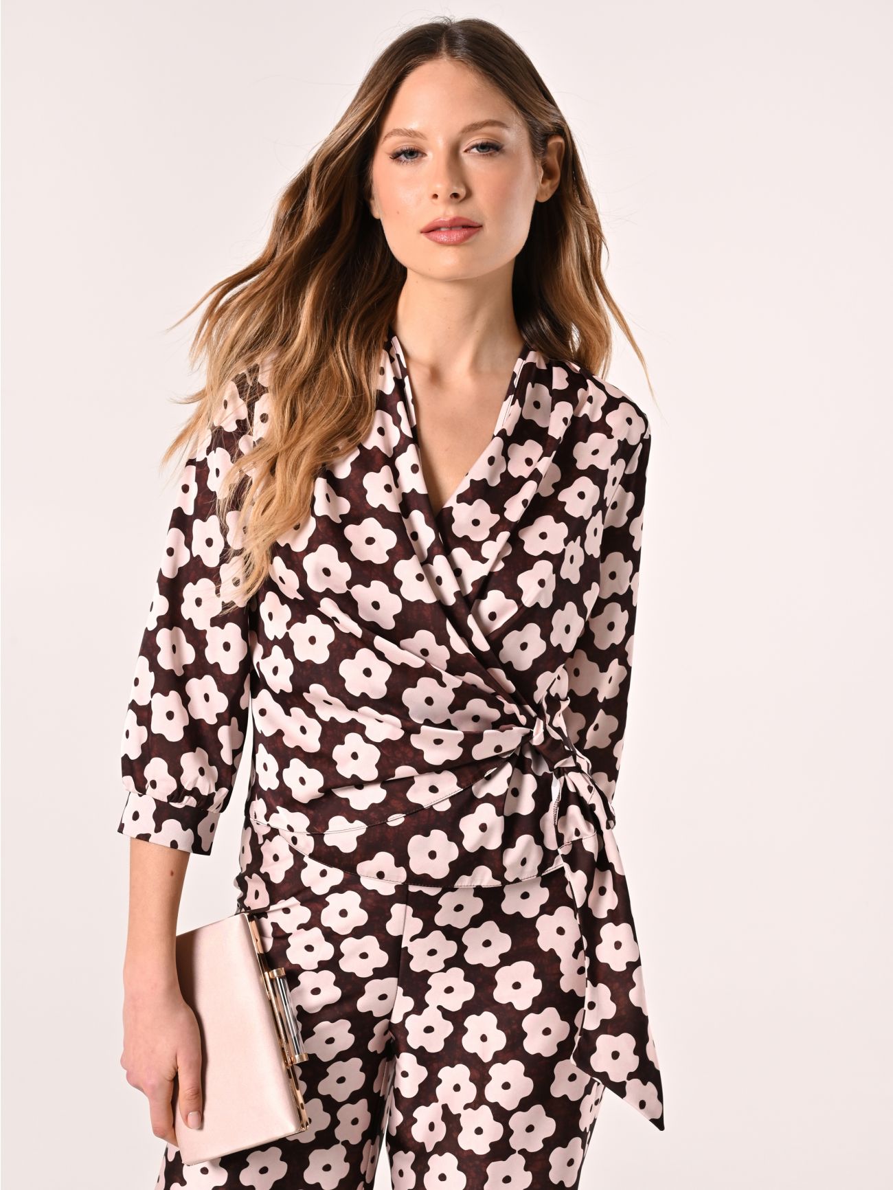 Bluse mit Blumenmuster in Rosa & Schokolade  Rinascimento