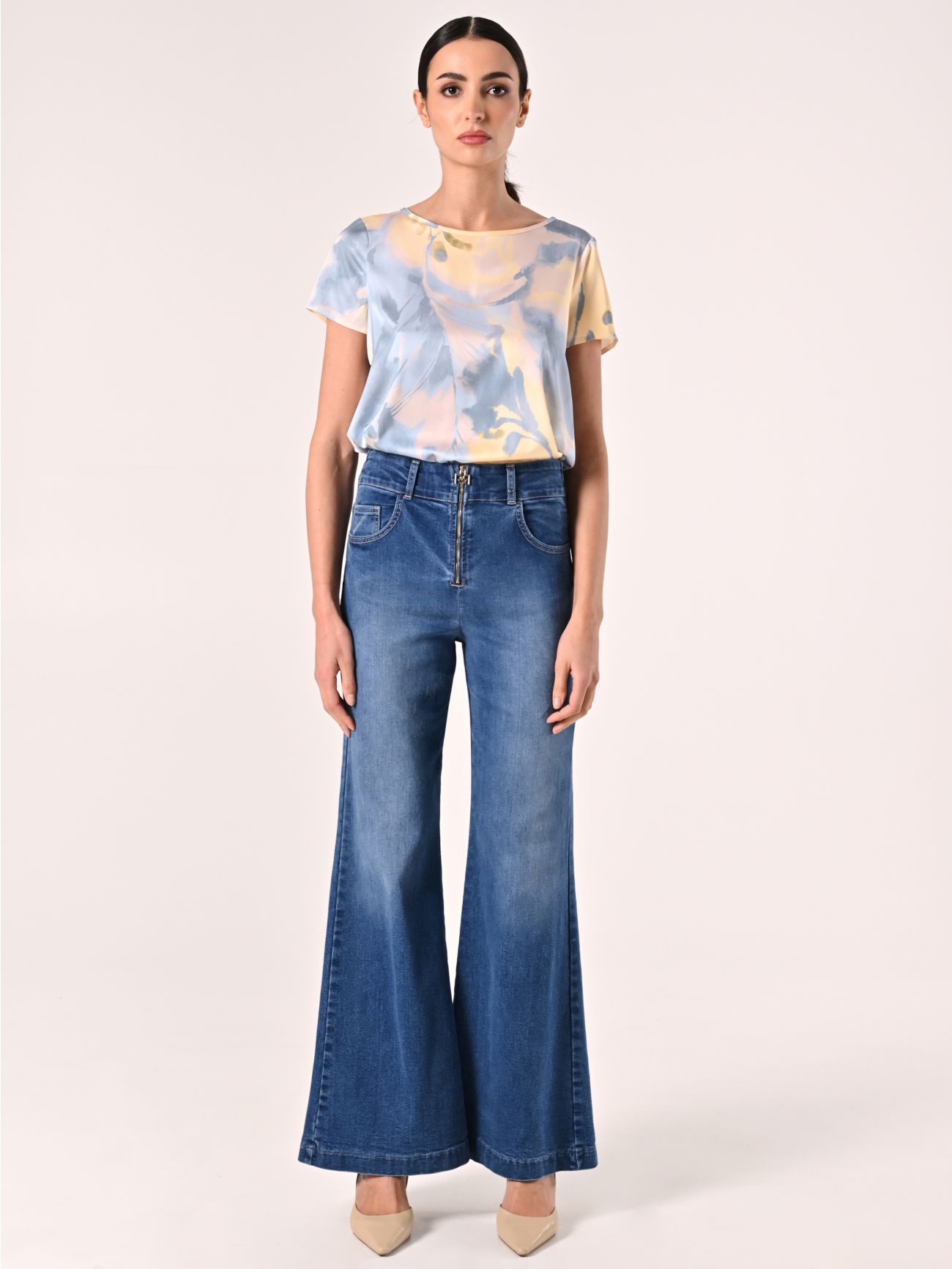 Bedruckte Bluse in Hellblau & Gelb det_1