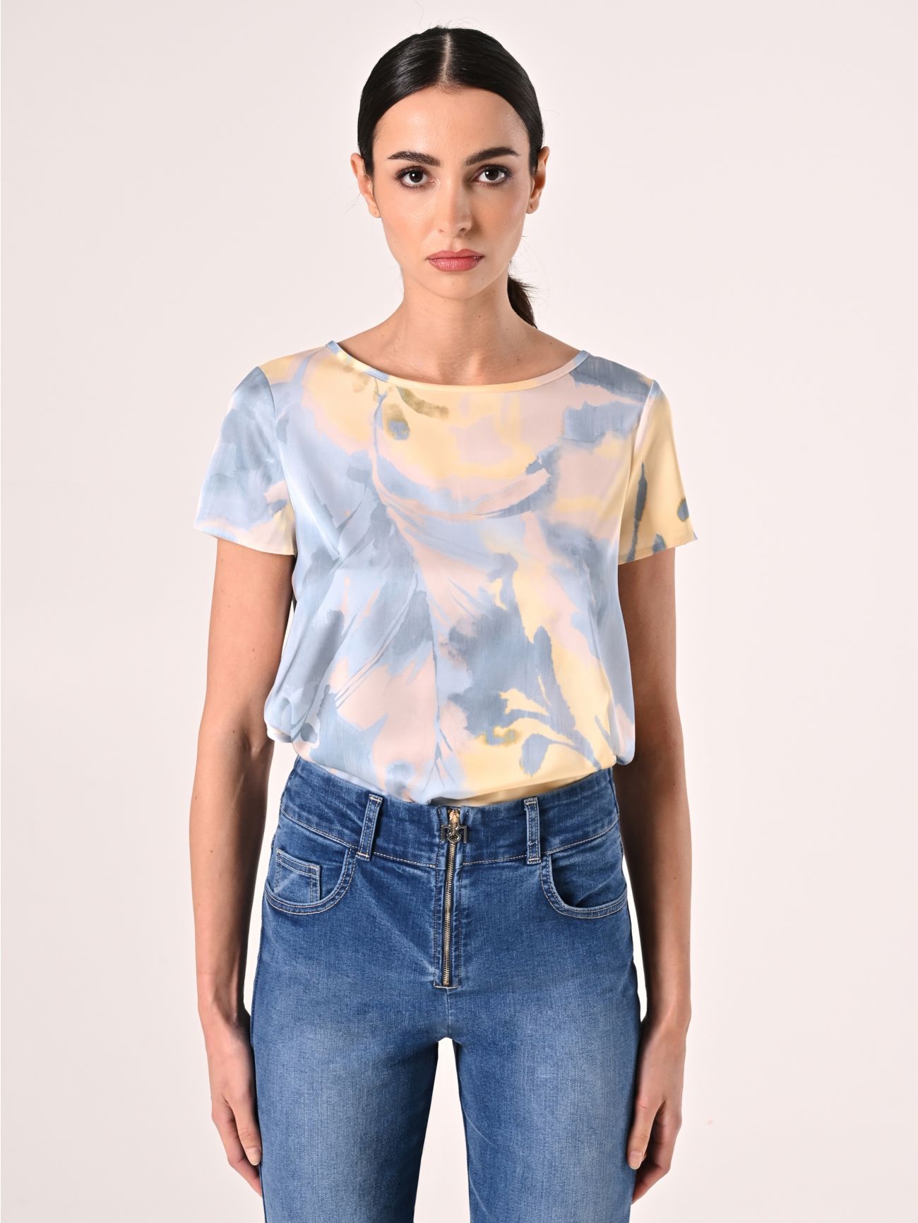 Bedruckte Bluse in Hellblau & Gelb det_2