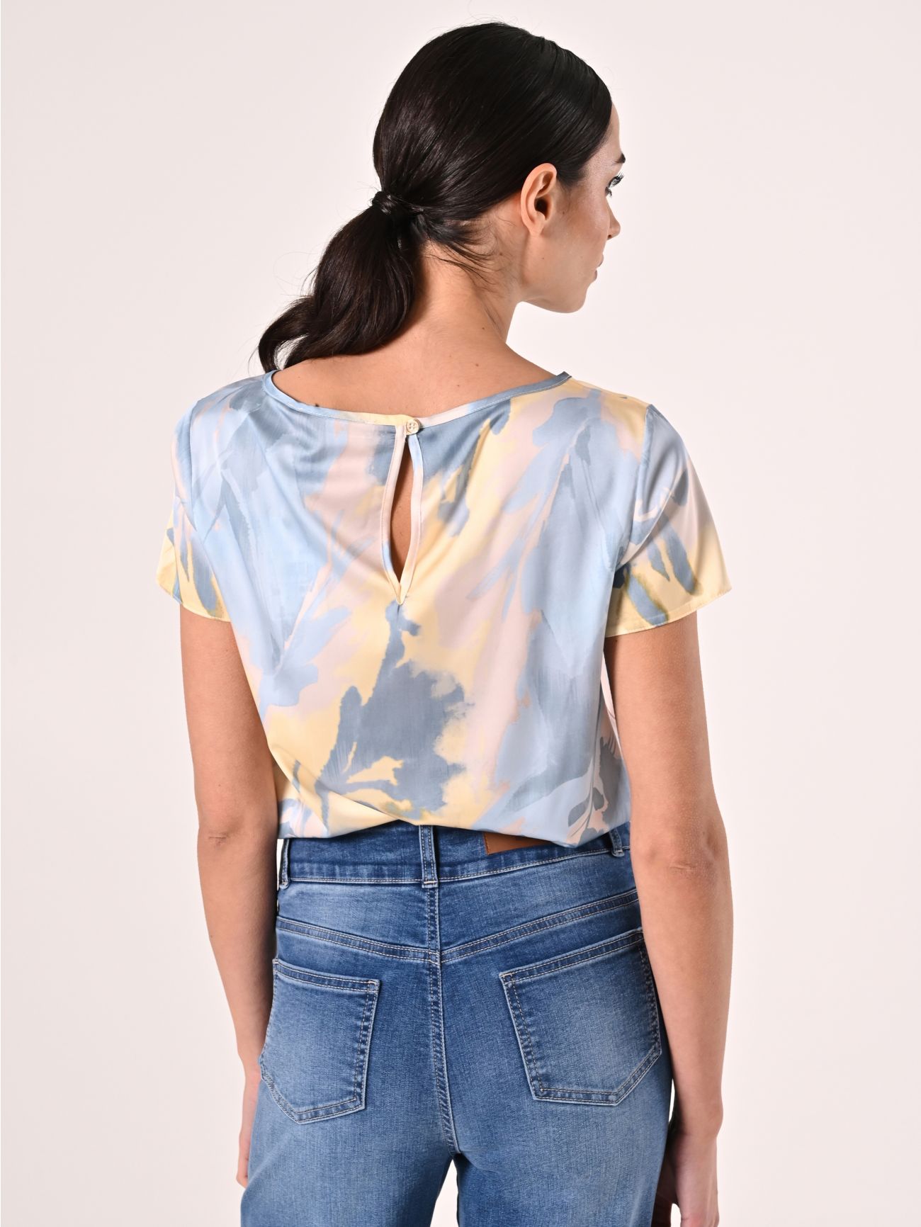 Bedruckte Bluse in Hellblau & Gelb det_3