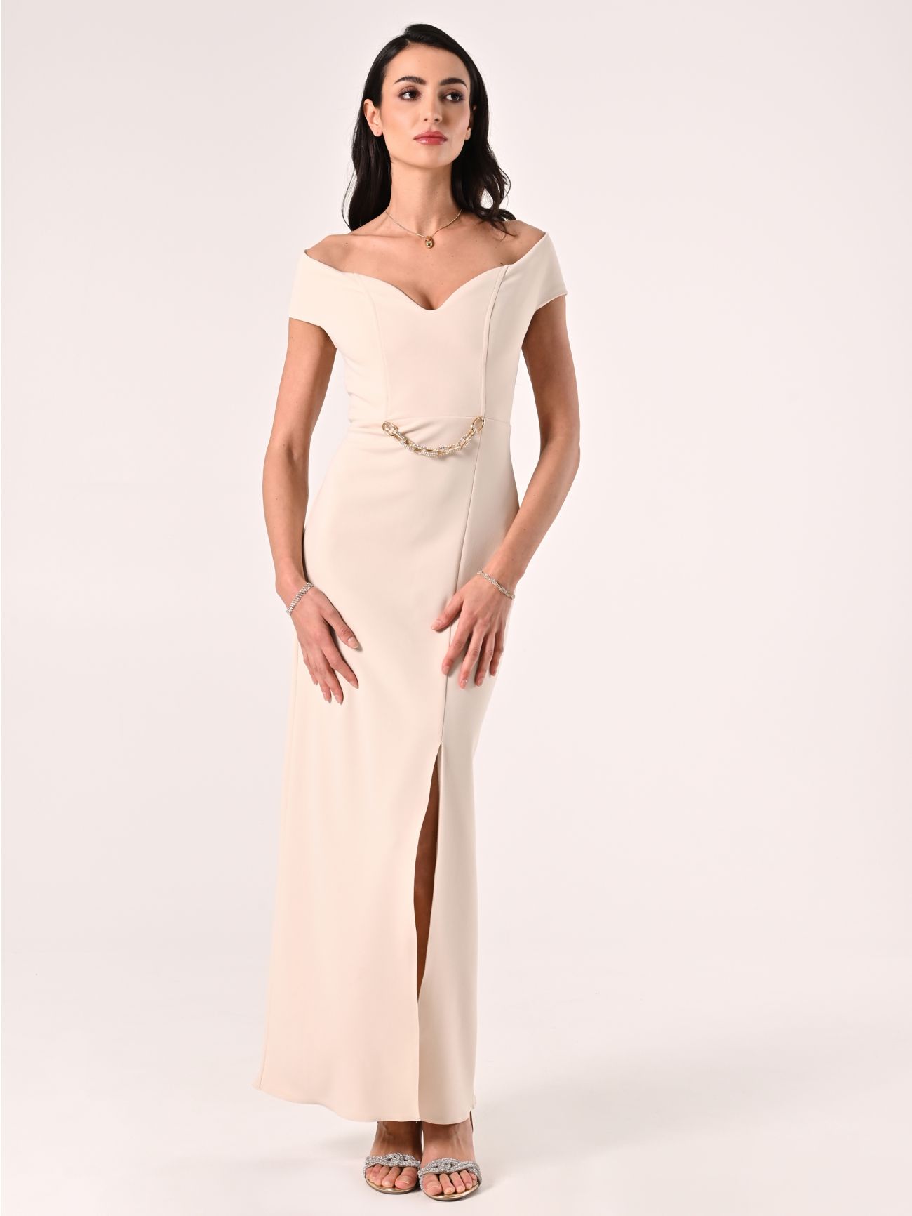 Robe longue beige clair en néoprène in_i7