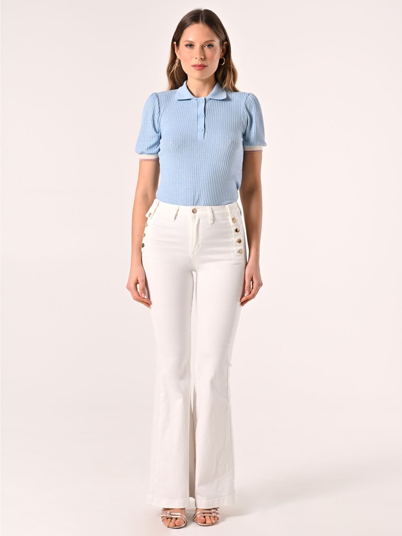 Polo en maille lurex bleu ciel det_1