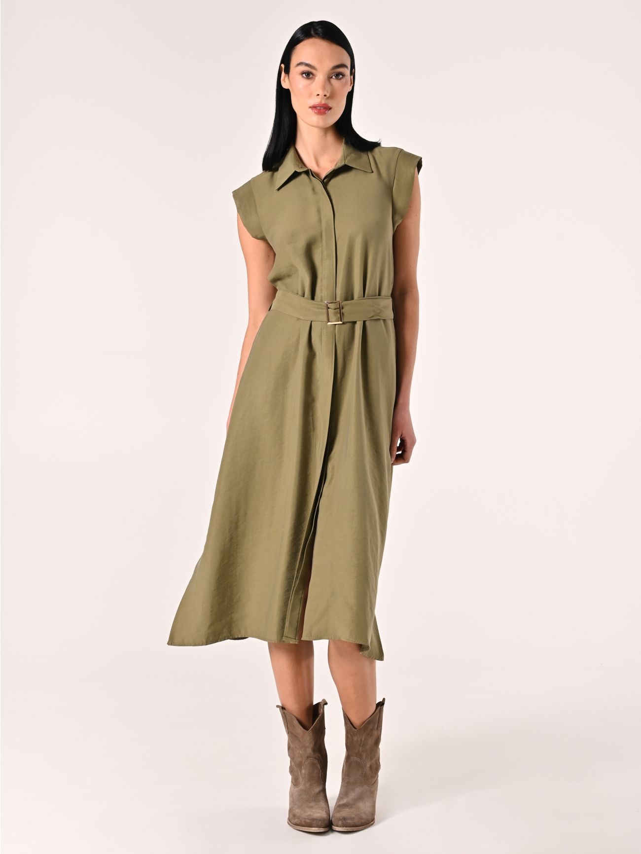 Vestido camisero de viscosa verde militar in_i7