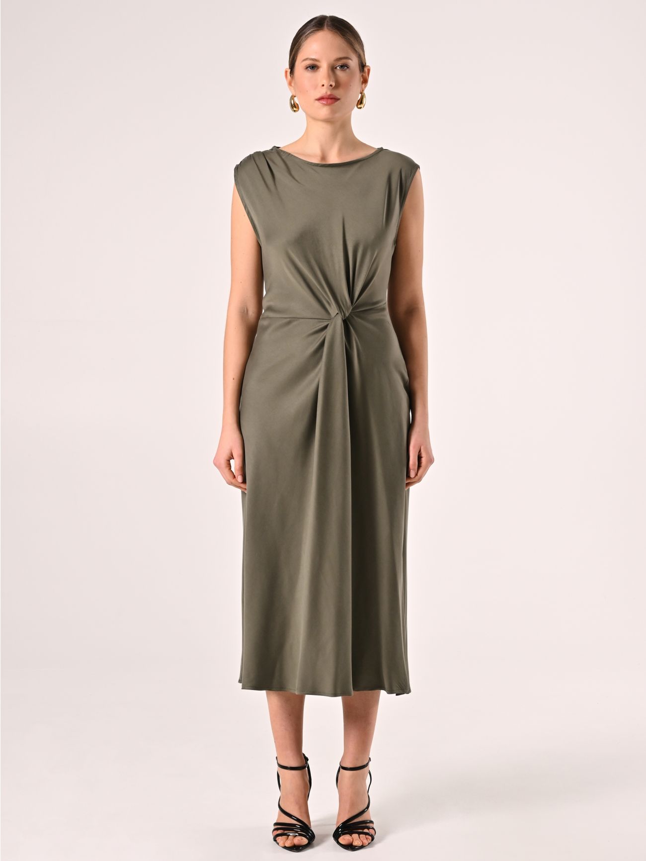 Robe à nœud vert militaire en viscose det_1