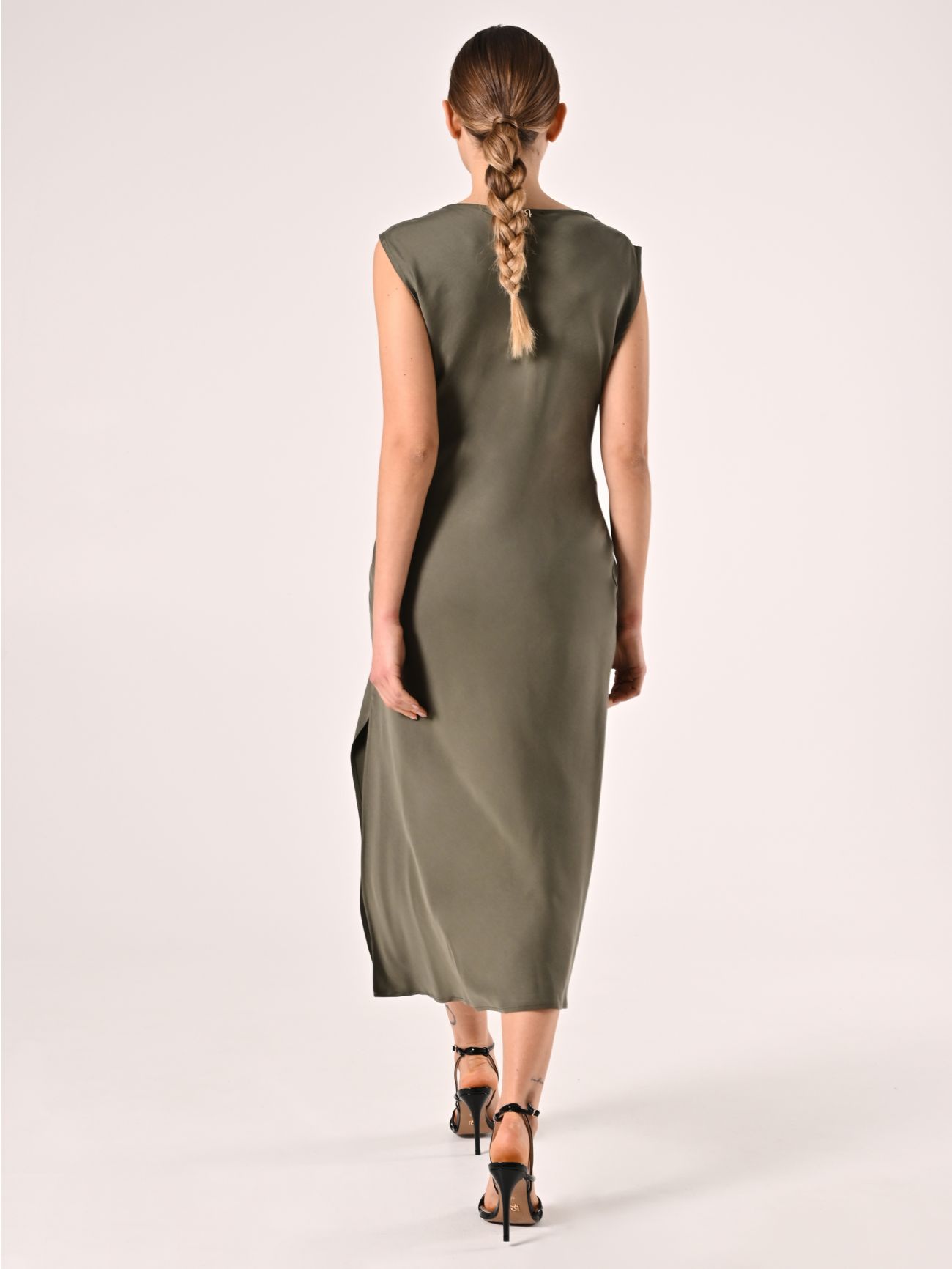 Robe à nœud vert militaire en viscose det_3