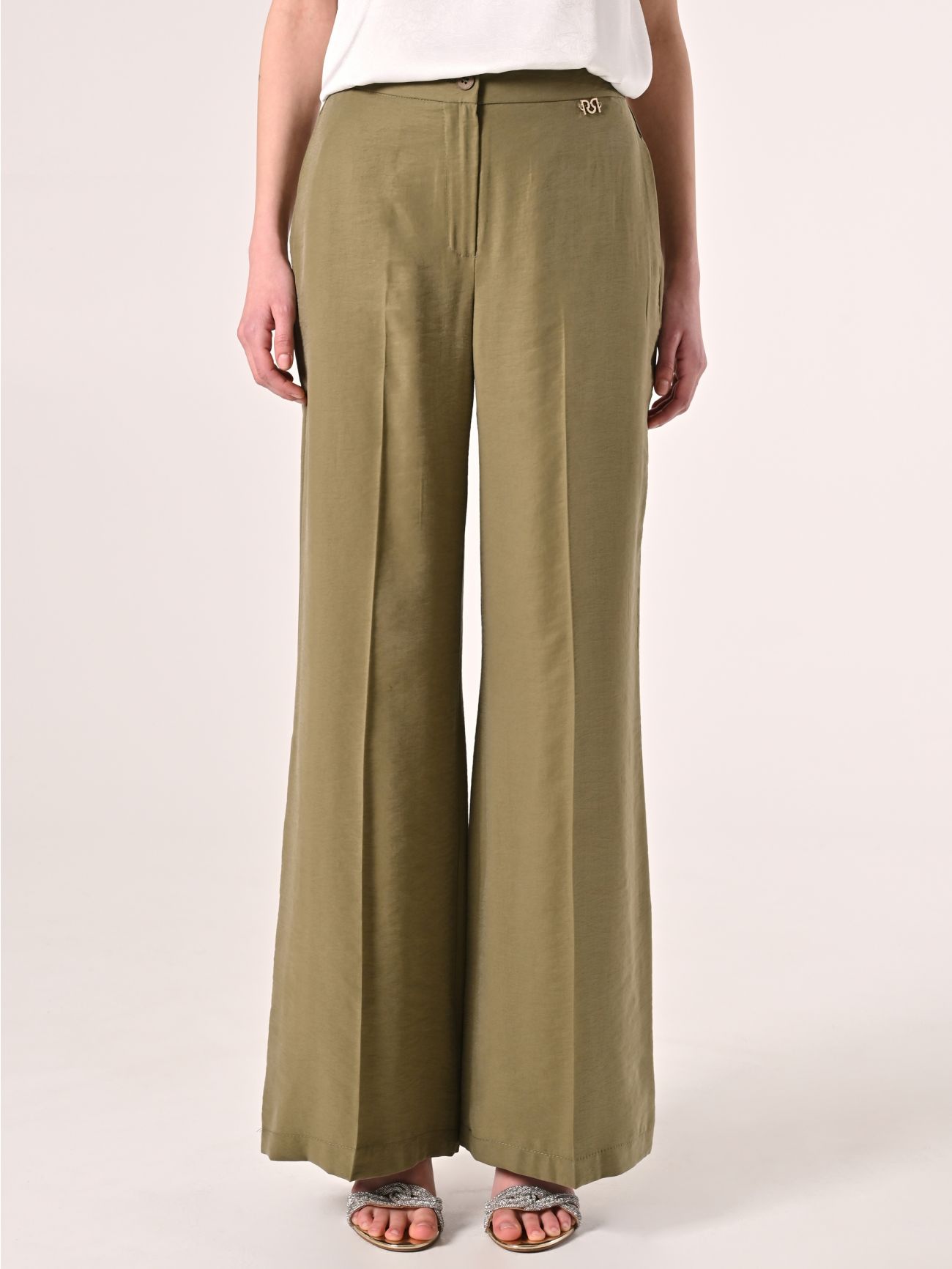 Pantalón amplio de modal verde militar det_2