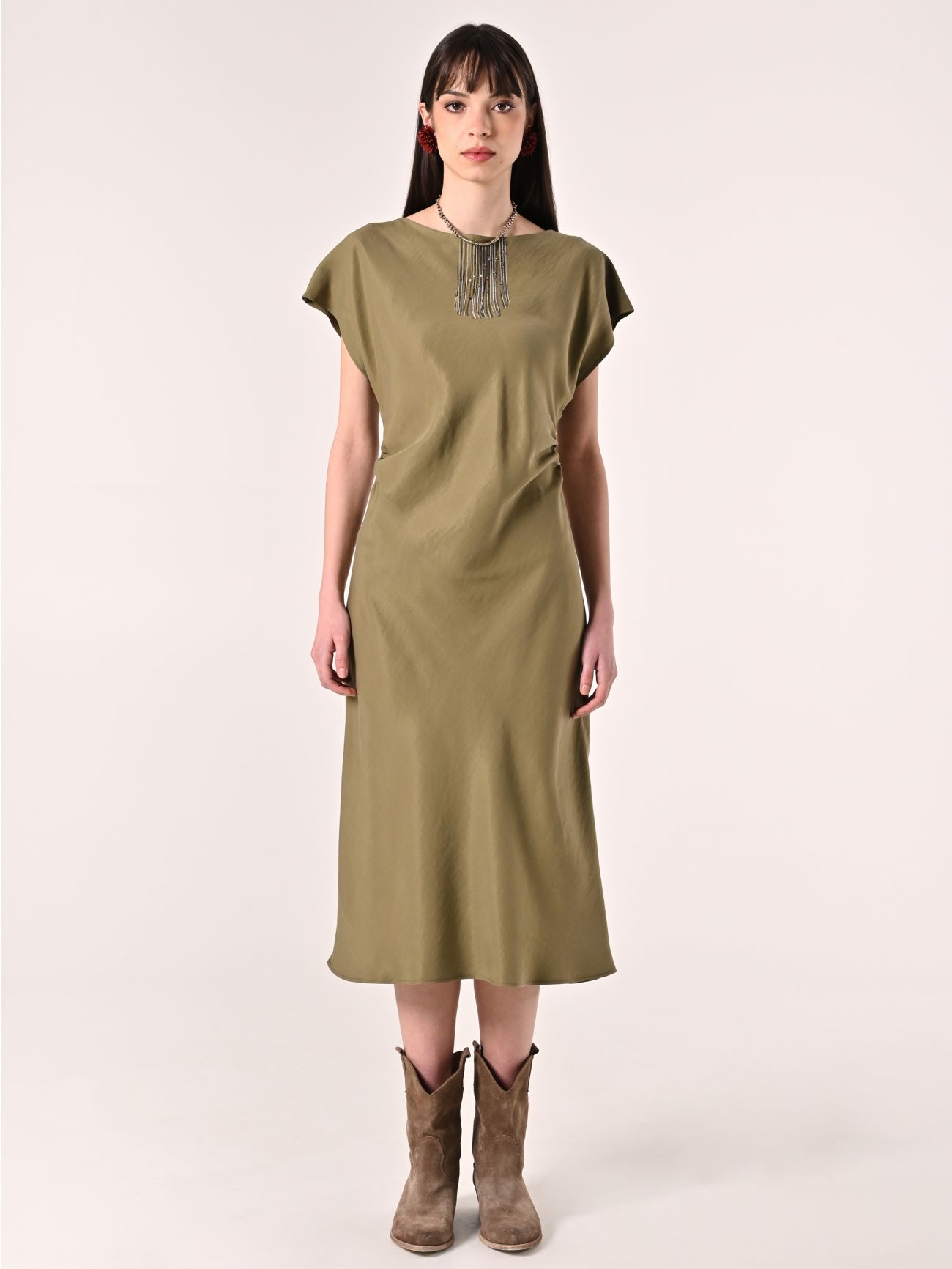 Vestido de viscosa verde militar det_1