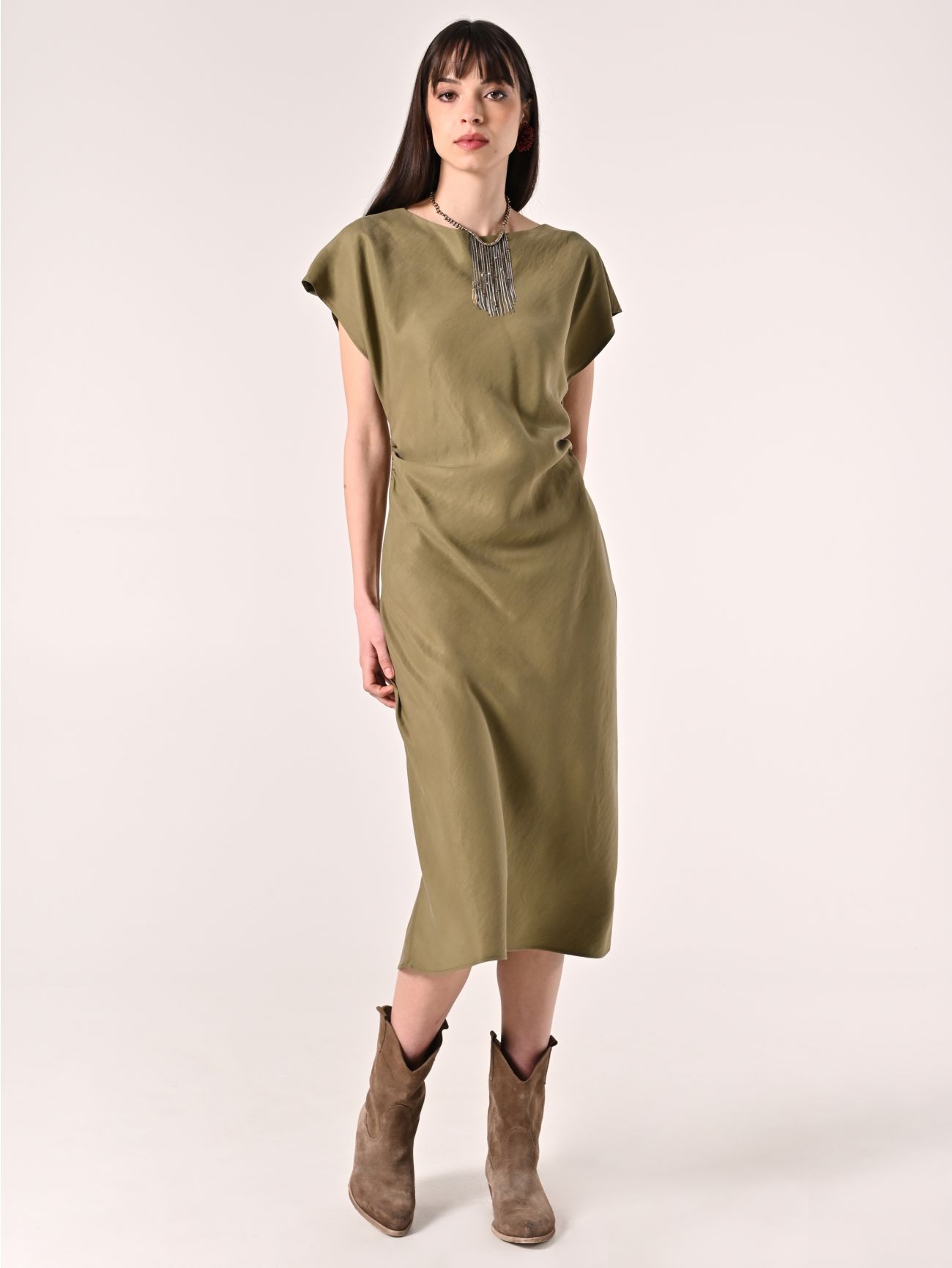 Vestido de viscosa verde militar in_i7