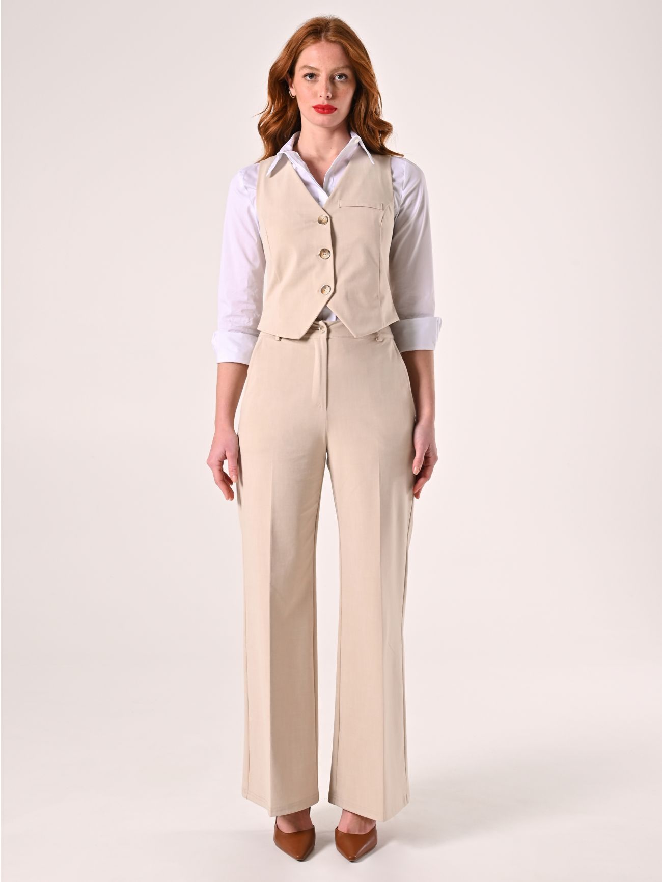 Gilet Beige in Tessuto Operato det_1
