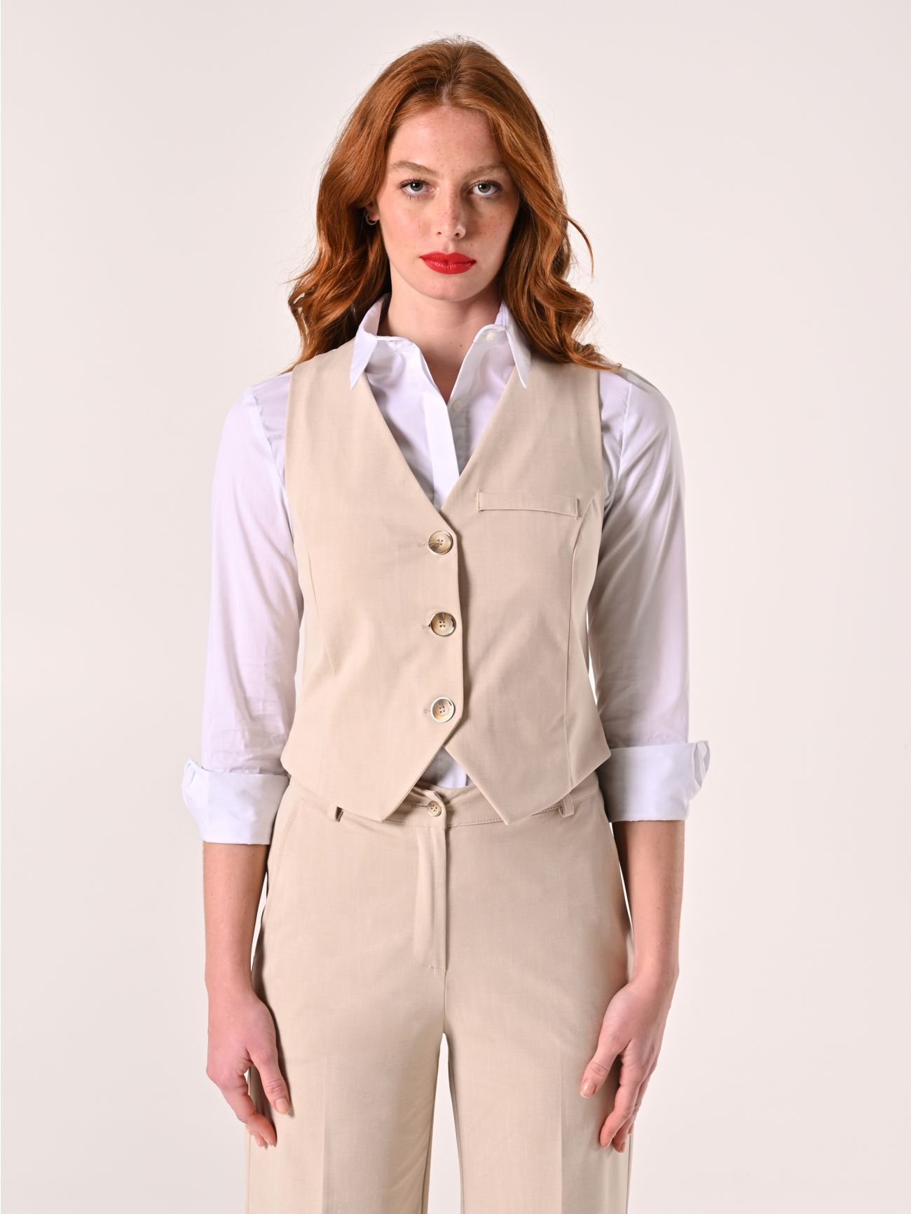 Gilet Beige in Tessuto Operato det_2