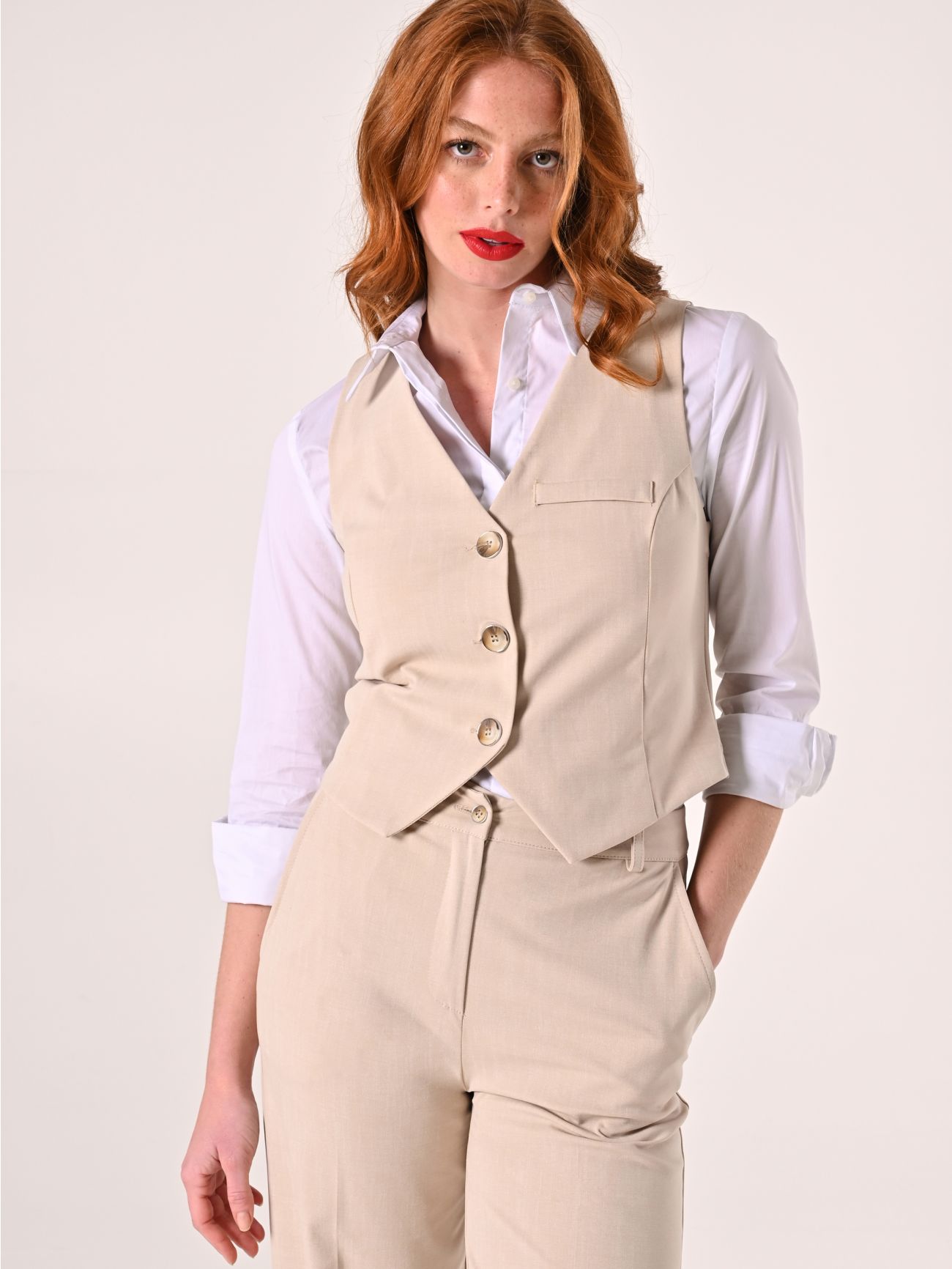 Gilet Beige in Tessuto Operato in_i7