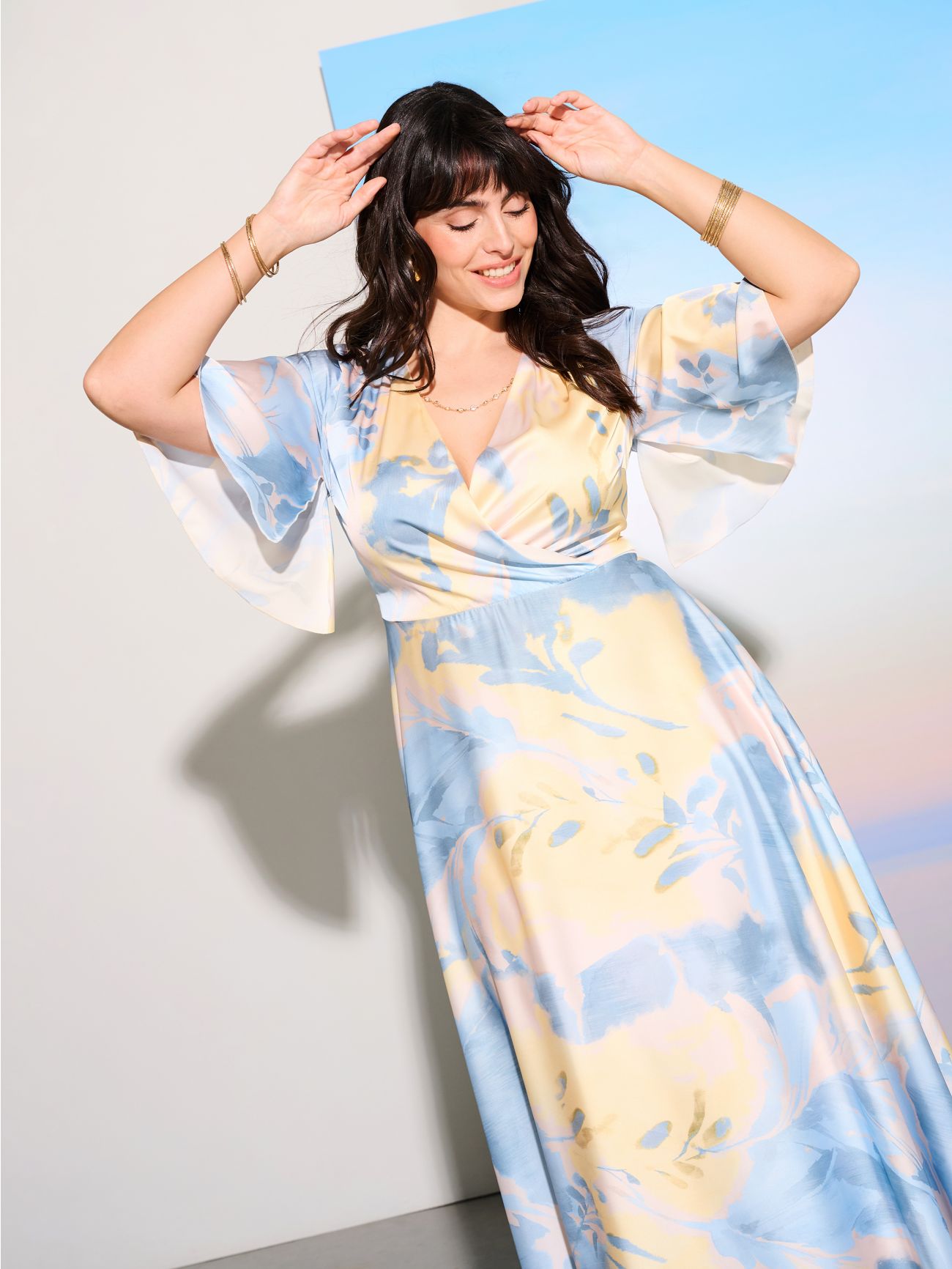 Long Curvy Dress with Abstract Floral Print  Rinascimento