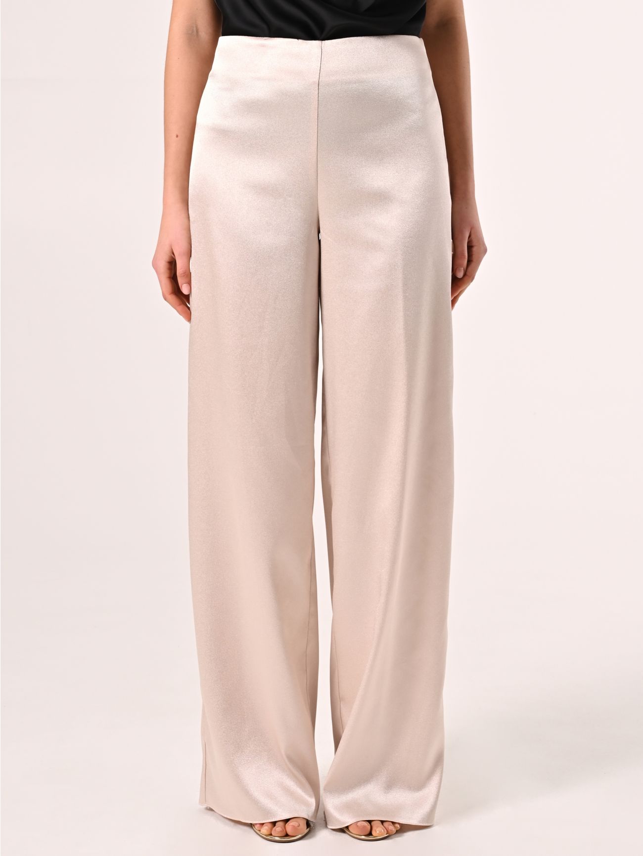 Pantaloni in Raso Strutturato Beige det_2