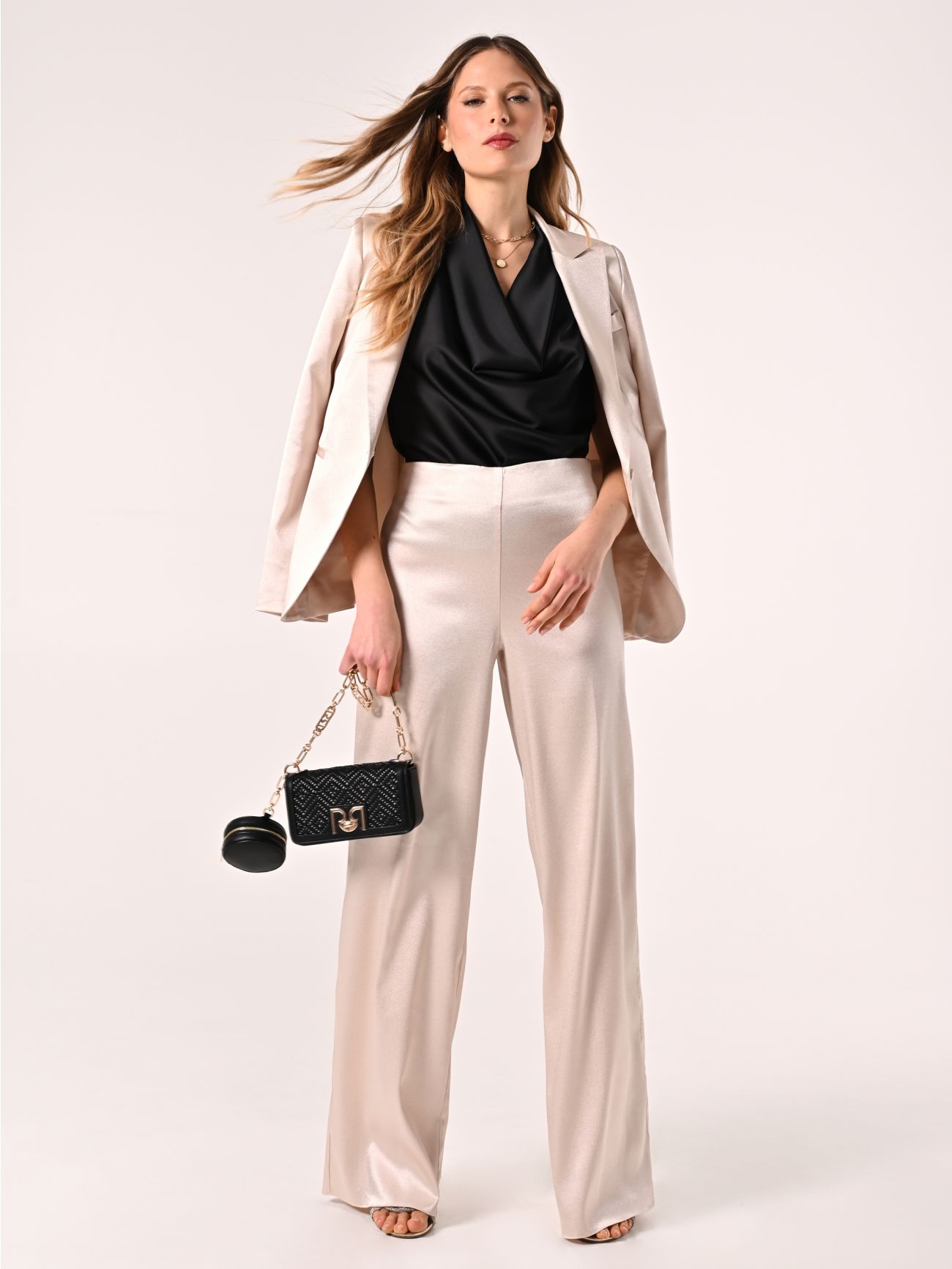 Pantaloni in Raso Strutturato Beige in_i7