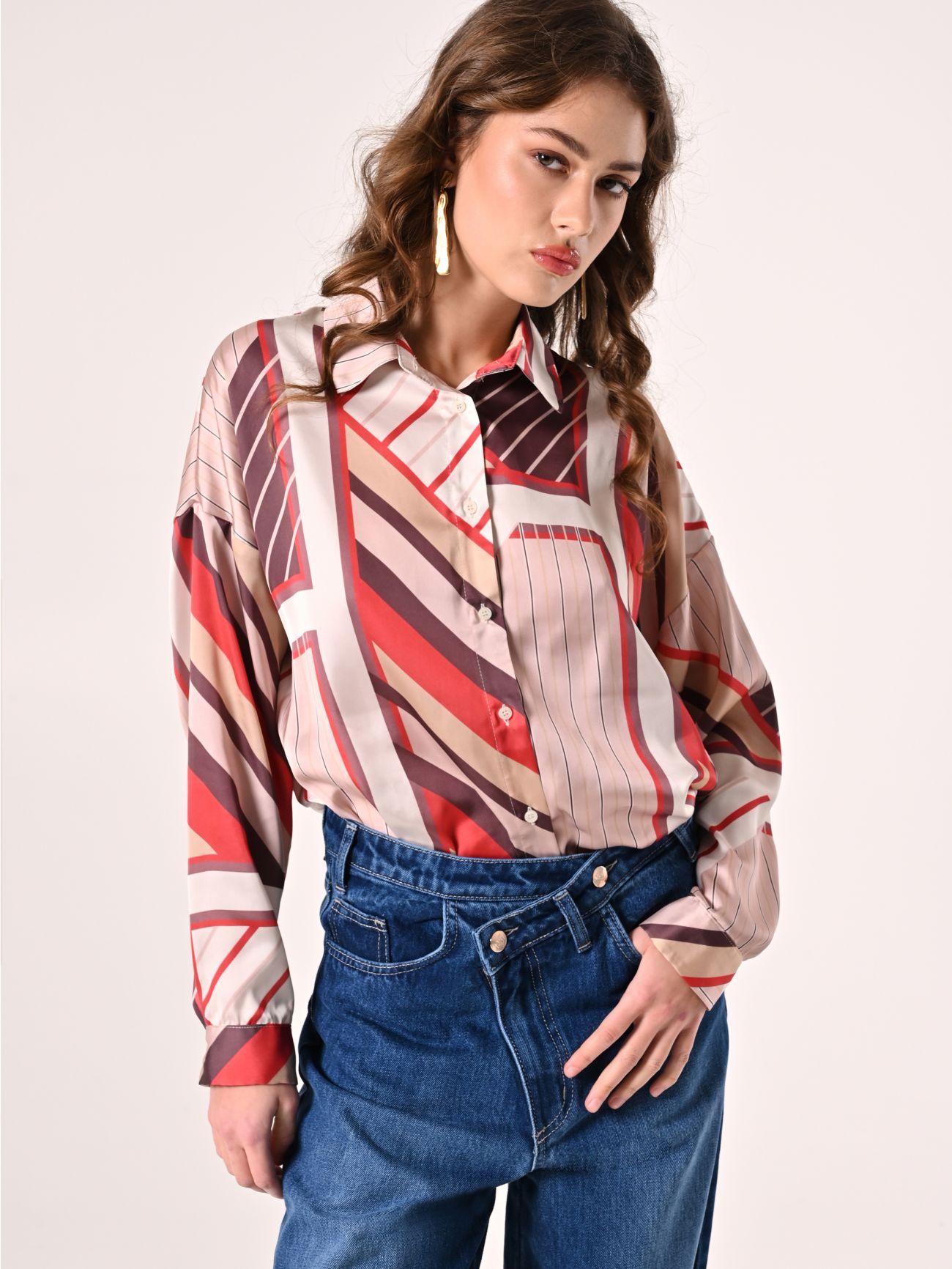 Bluse mit geometrischem Muster in Rostrot in_i7