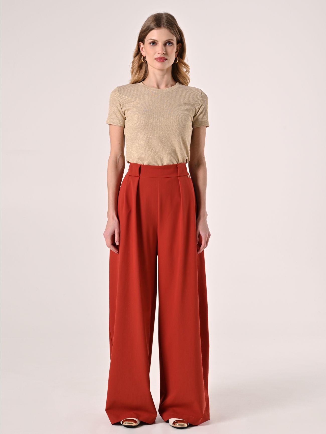 Pantalon à pinces couleur terracotta det_1