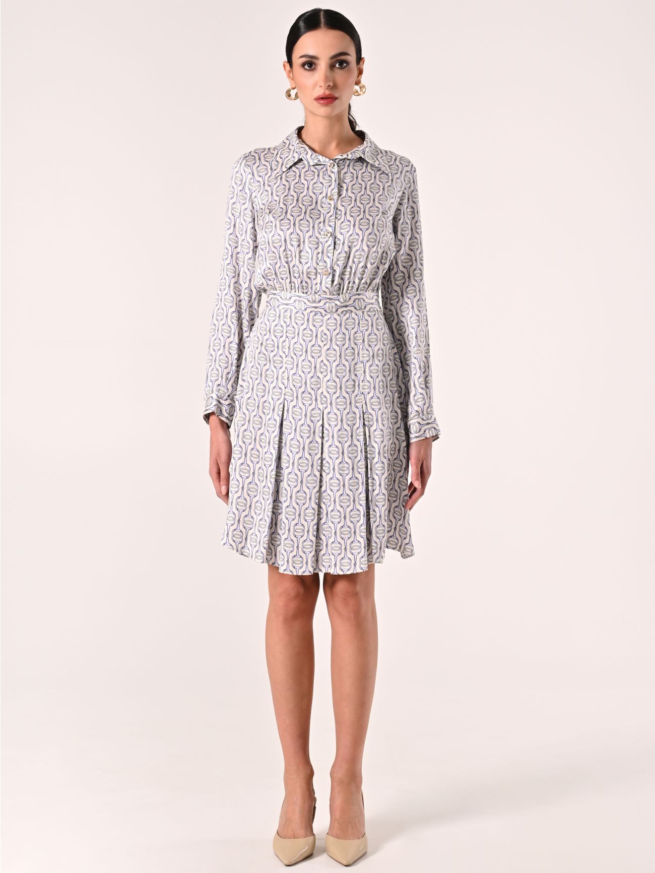 Bedrucktes Kleid in Weiß & Hellblau det_1