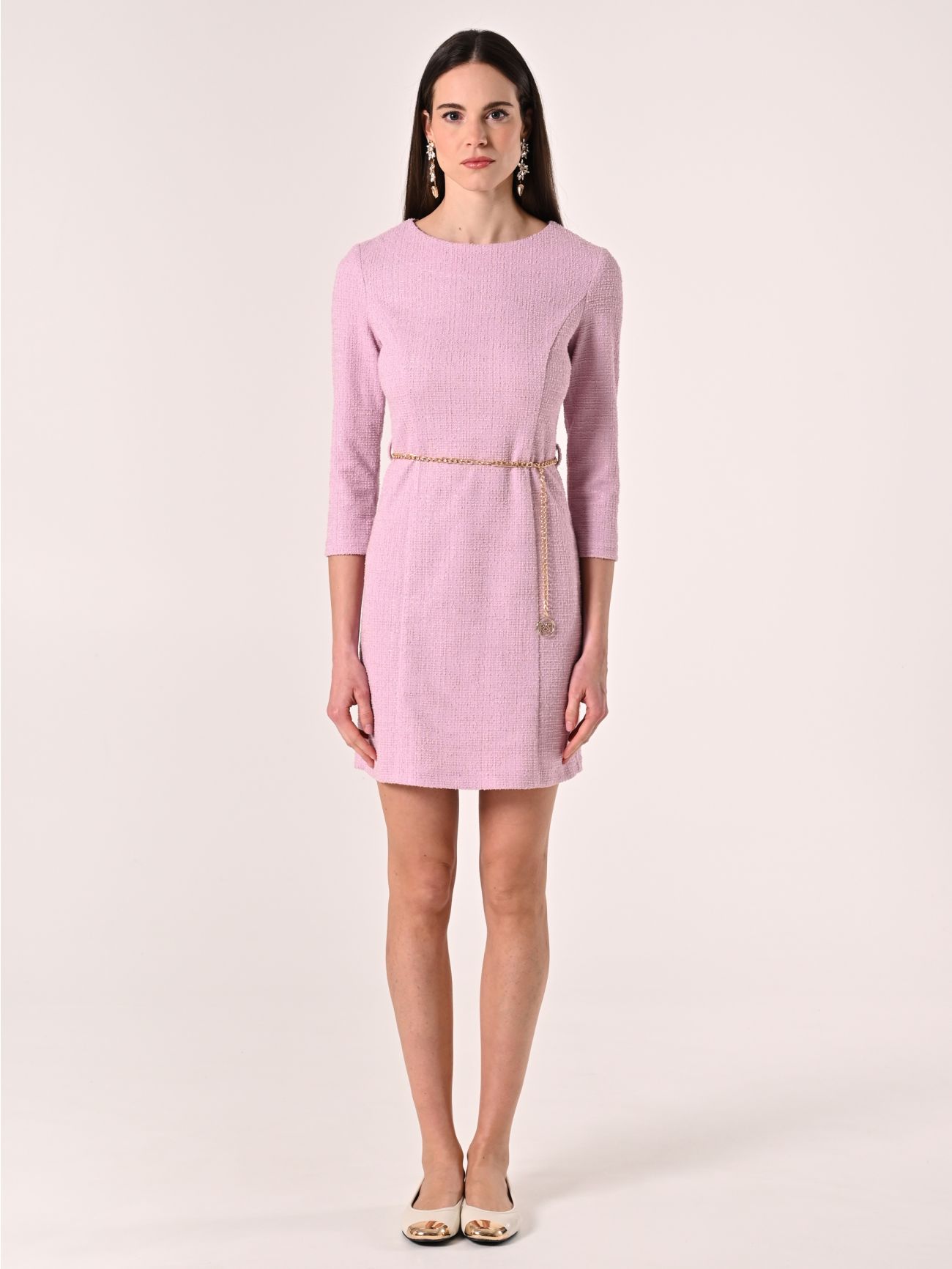 Vestido de tubo en tweed rosa det_1