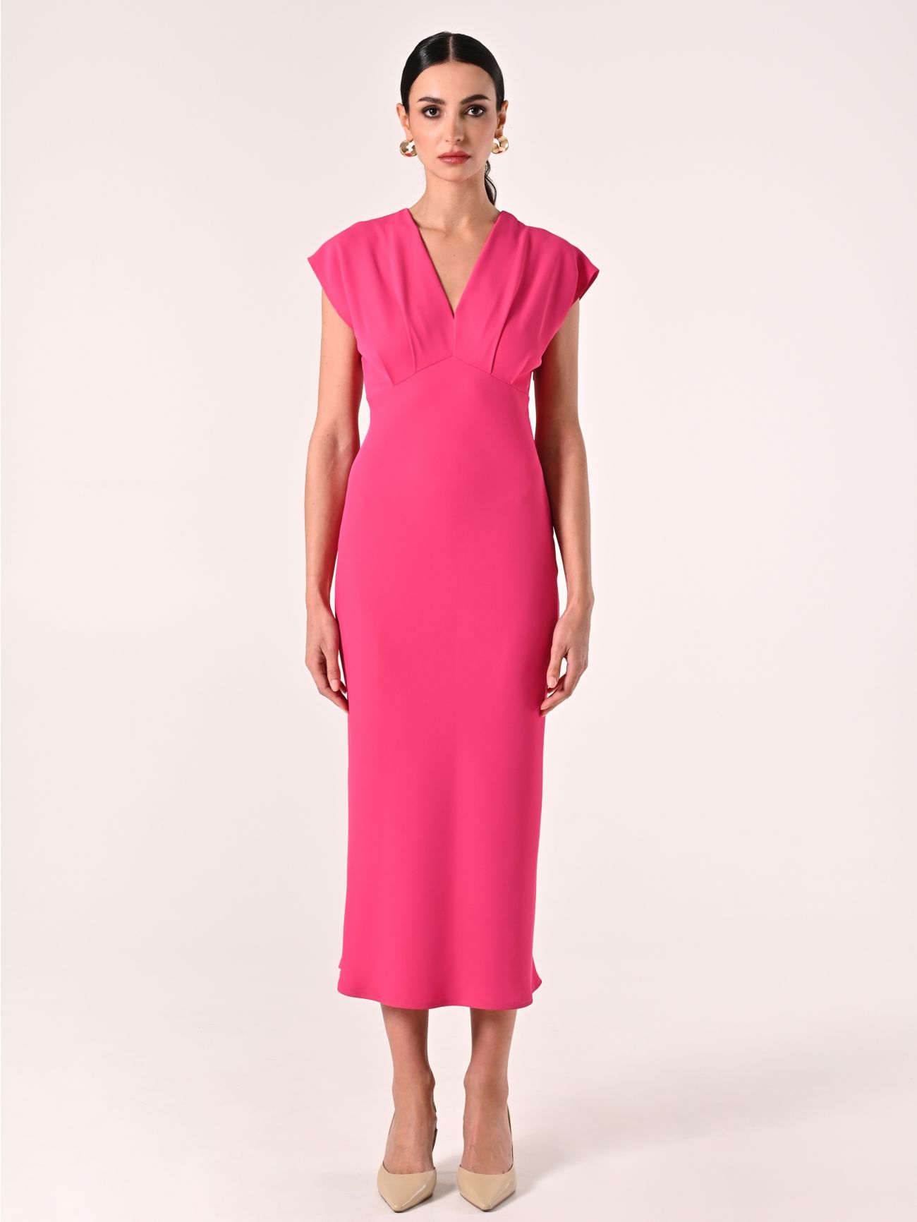 Robe midi fuchsia en satin det_1