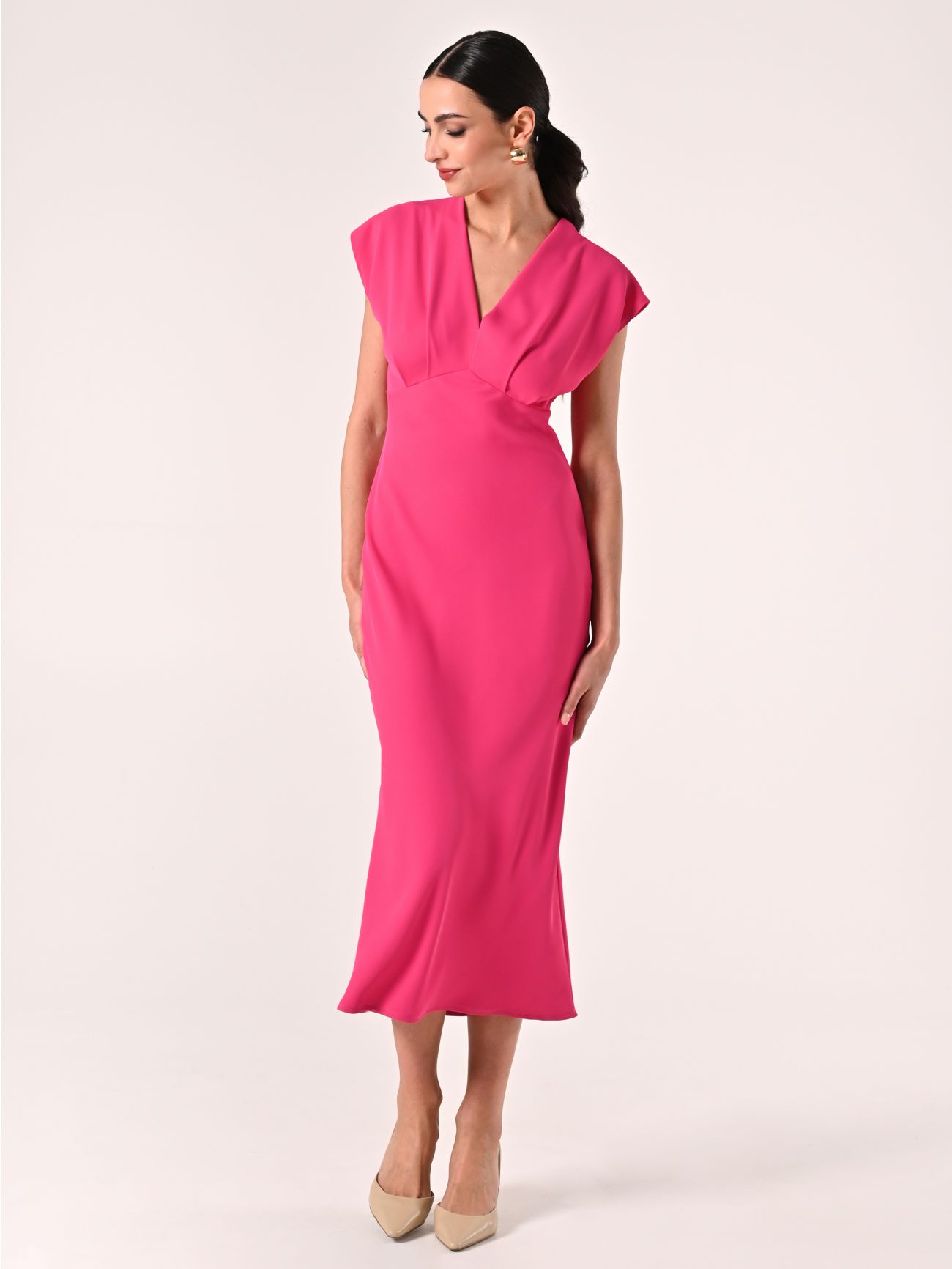 Robe midi fuchsia en satin in_i7