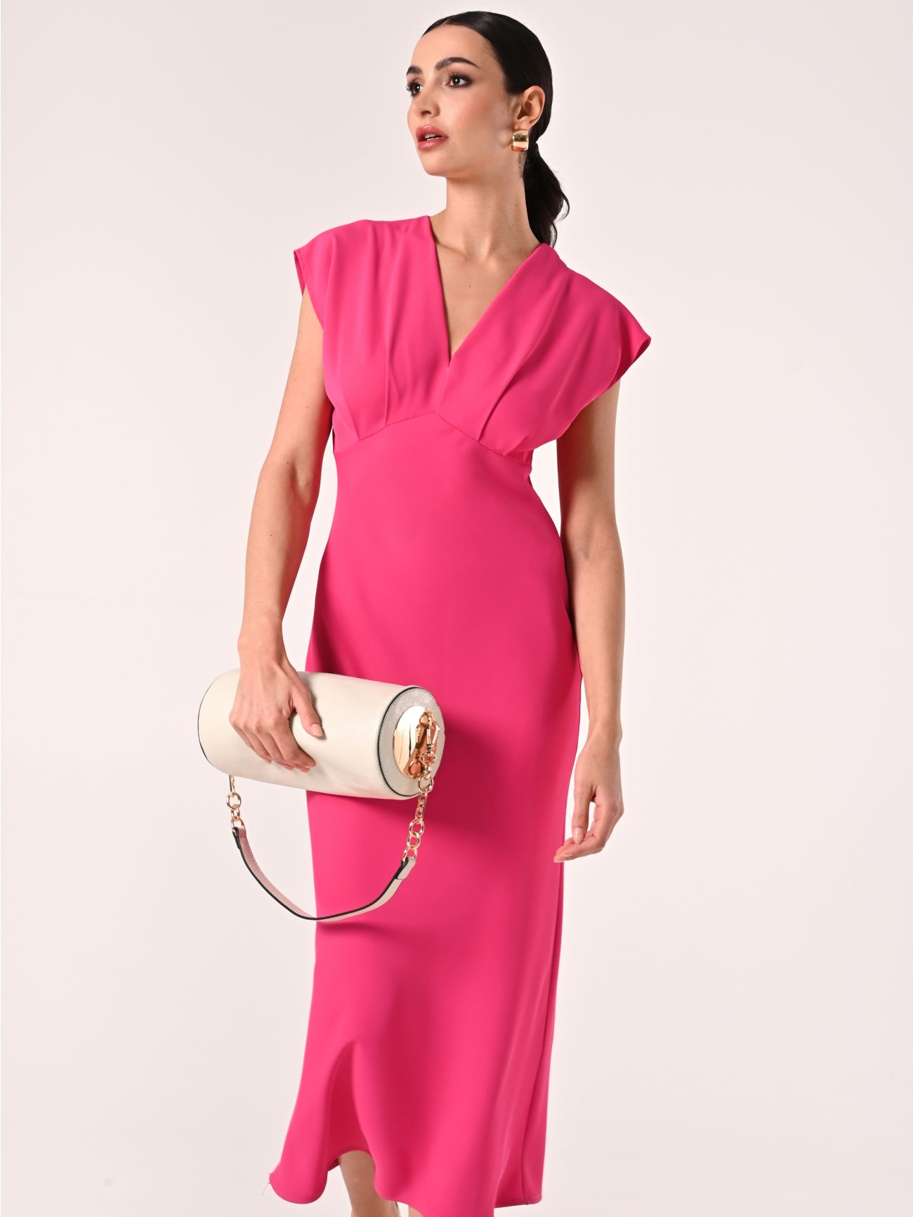 Robe midi fuchsia en satin sp_e1